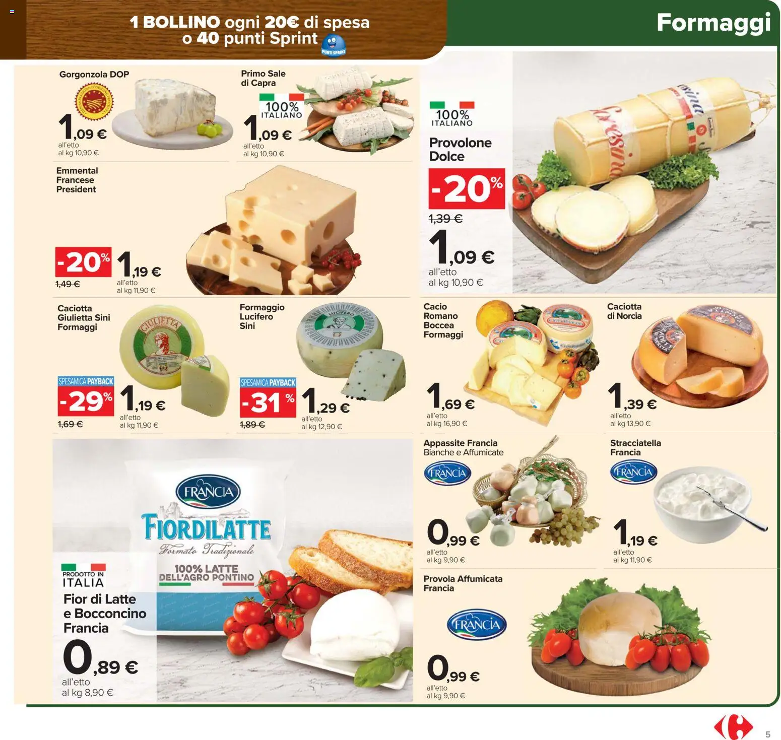 Volantino Carrefour del 17.02.2026 | Pagina: 5 | Prodotti: Sale, Formaggio, Gorgonzola, Emmental