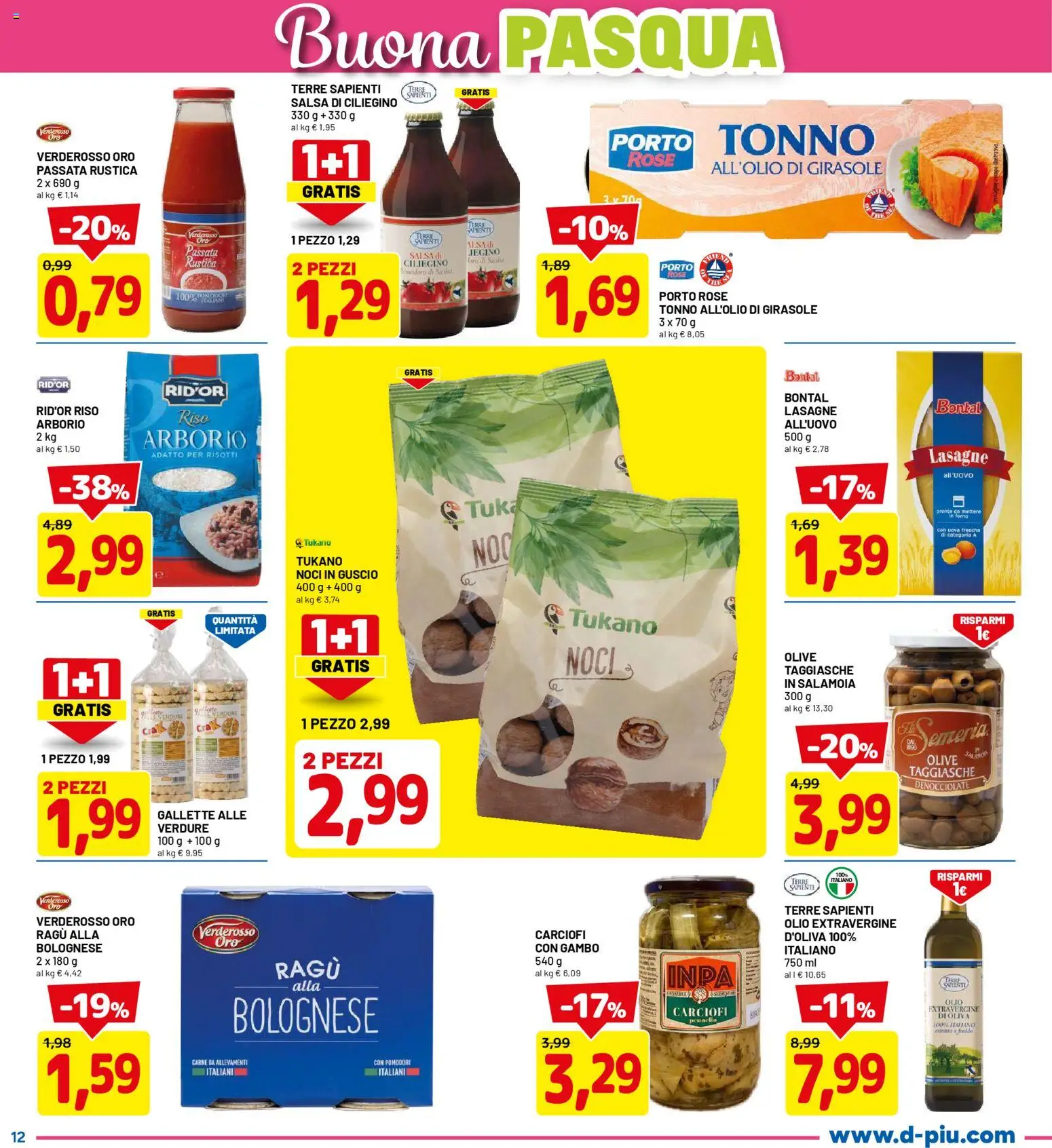 Volantino D Più del 26.03.2026 | Pagina: 12 | Prodotti: Uova, Verdure, Noci, Carciofi