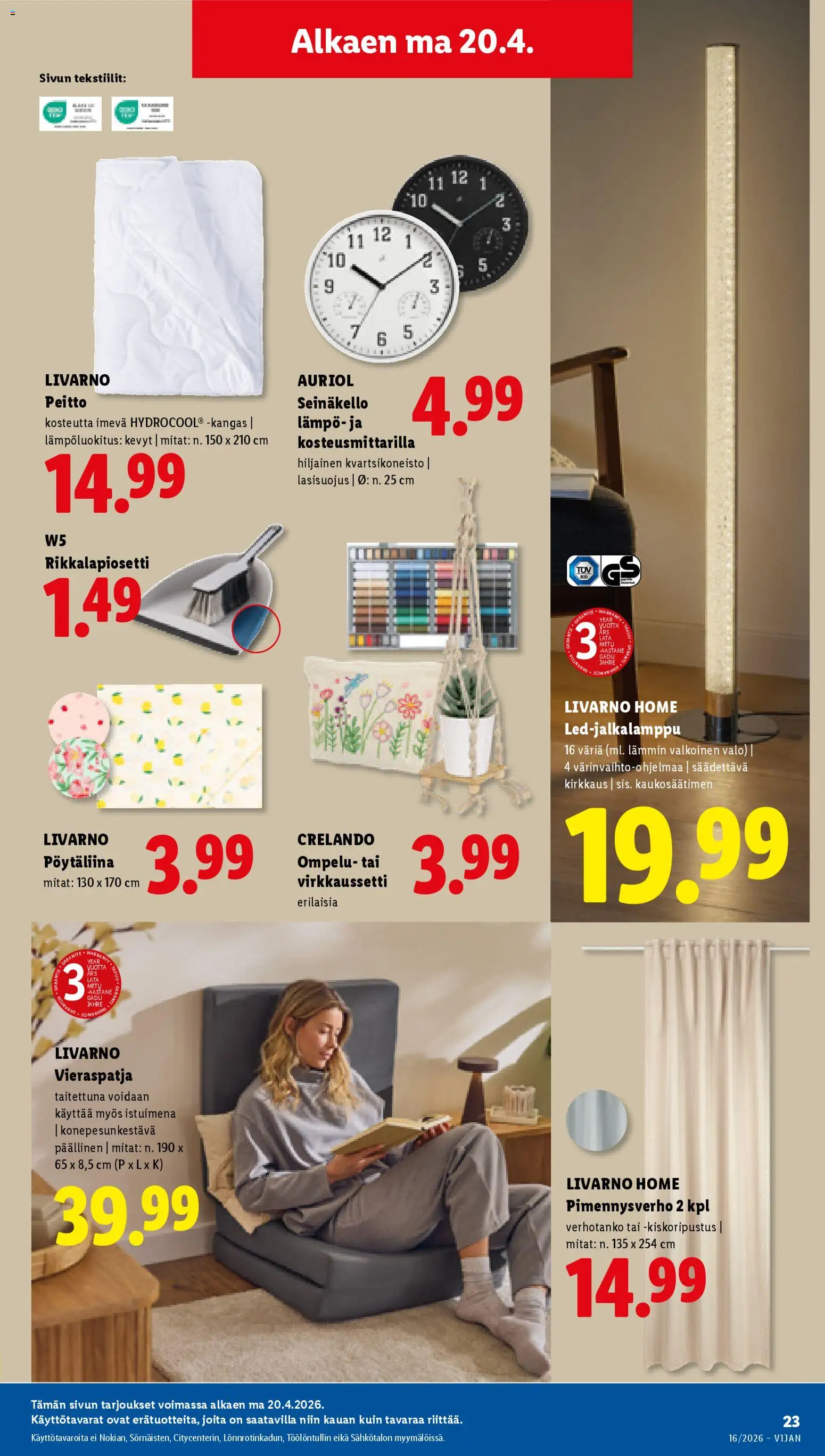 Lidl tarjoukset - Tampere – voimassa 16.04.2026 alkaen | Sivu: 29 | Tuotteet: Verhotanko, Kangas, Peitto