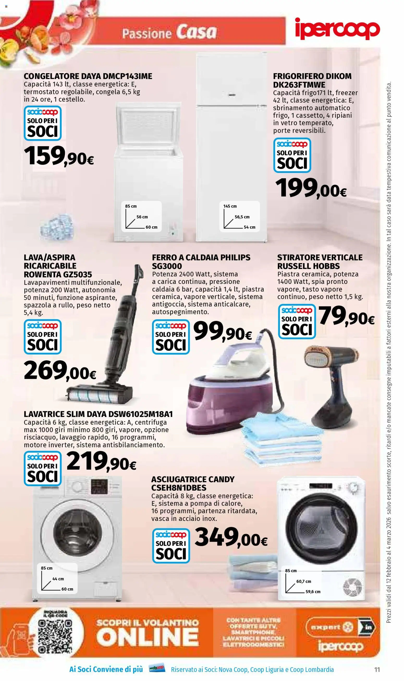 Volantino Ipercoop del 12.02.2026 | Pagina: 11 | Prodotti: Spazzola, Caldaia, Asciugatrice, Data