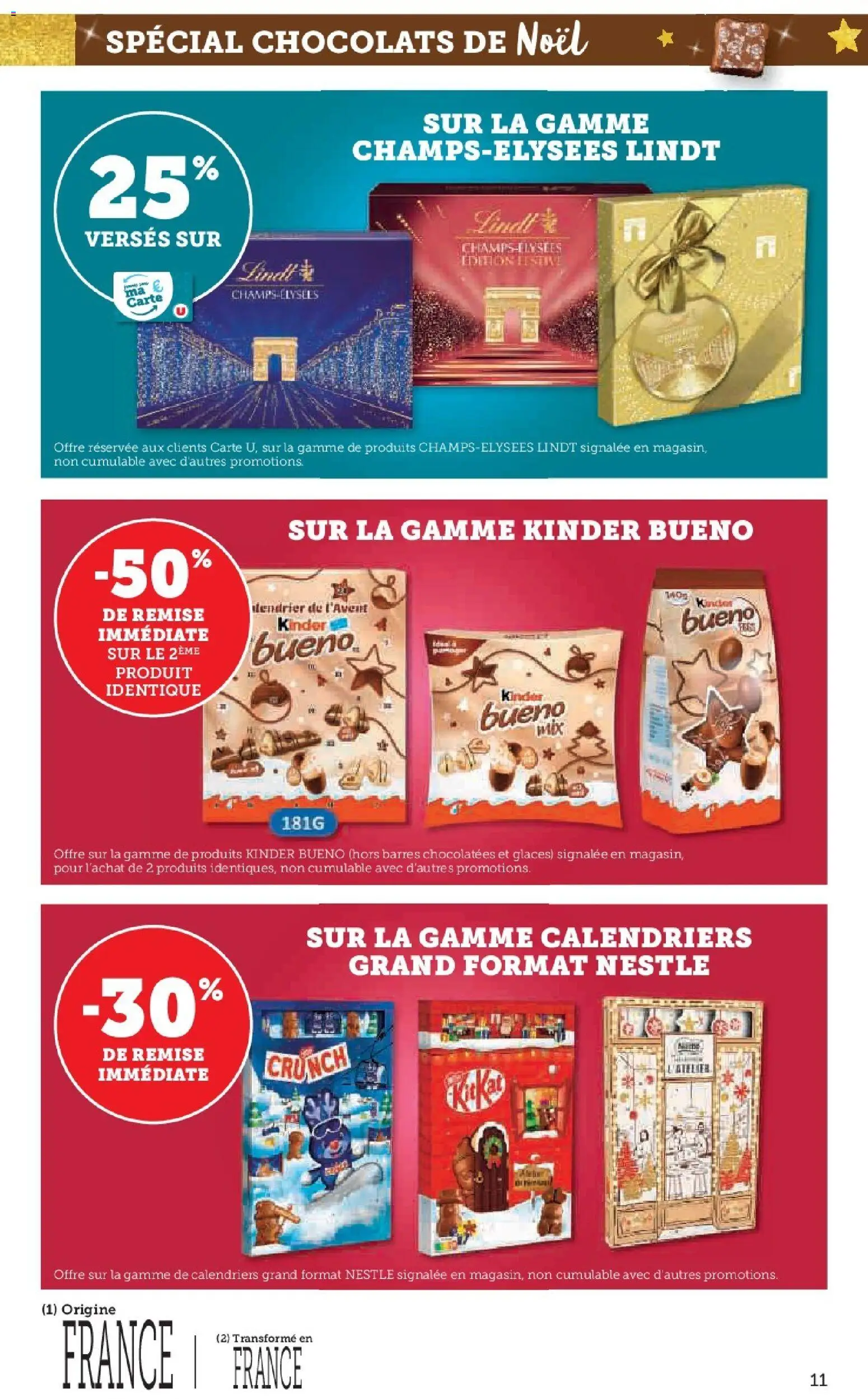 {H1} | Page: 11 | Produits: Glaces, Chocolats de noël, Kinder Bueno, Lindt