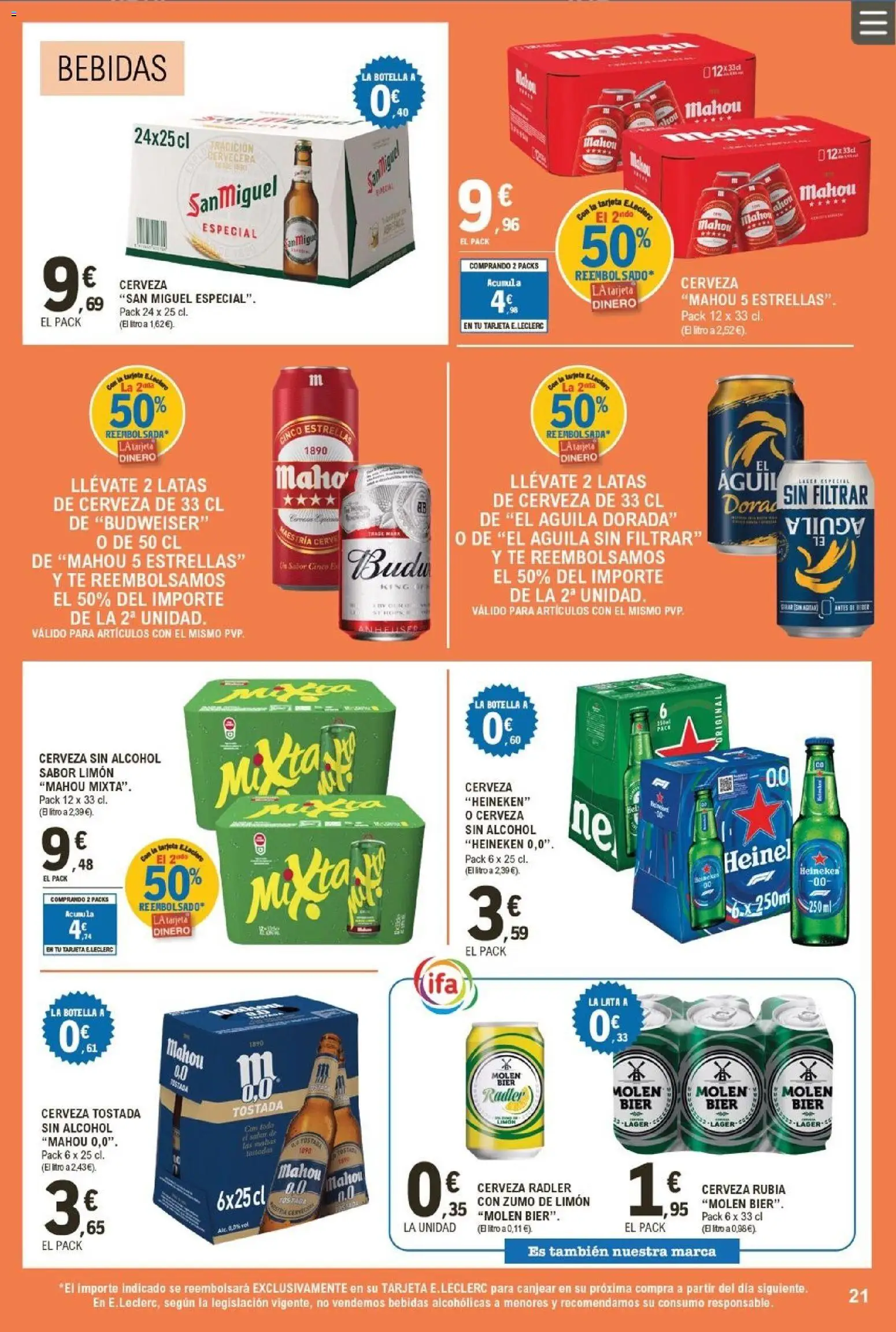 E.Leclerc folleto │ válido desde el 04.02.2026 | Página: 21 | Productos: Cerveza sin alcohol, Cerveza, Ροζ πιπέρι, Té