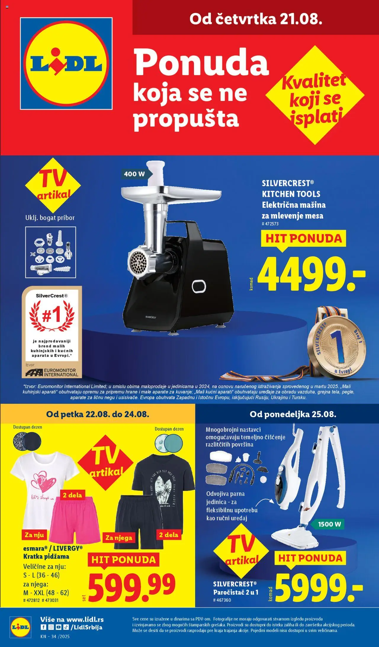 Lidl katalog - važi od 21.08.2025 | Strana: 1 | Proizvode: Silvercrest, Paročistač, Pidžama