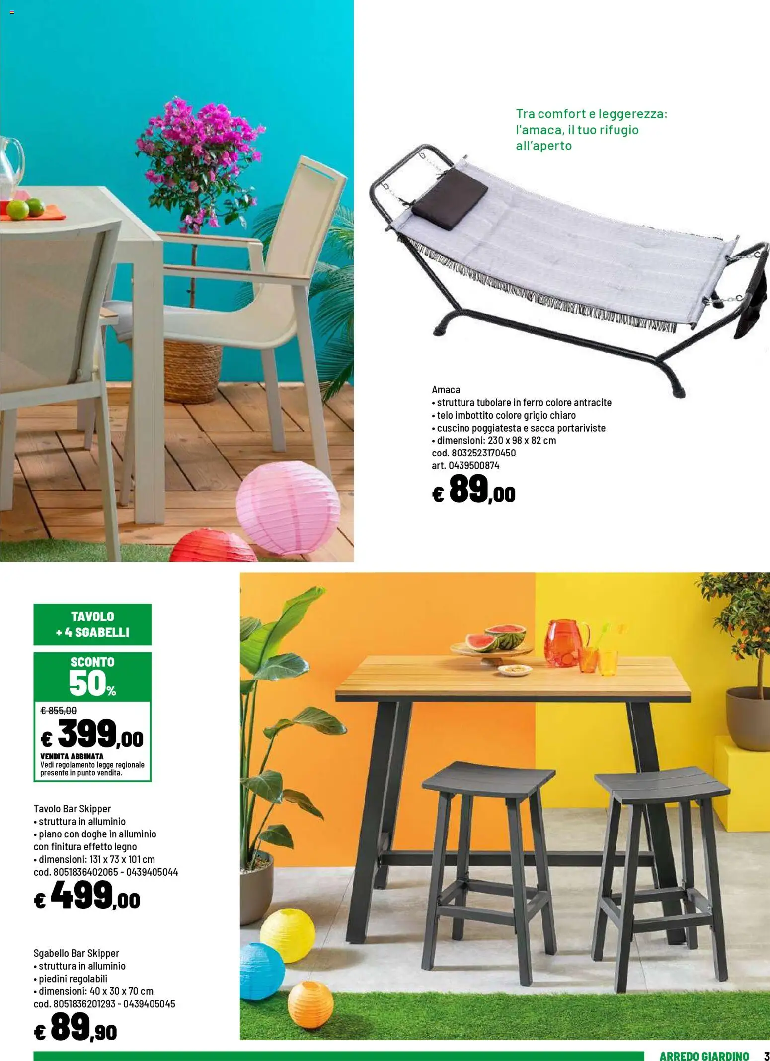 Volantino Iper del 20.04.2026 | Pagina: 3 | Prodotti: Amaca, Sgabello, Alluminio, Tavolo