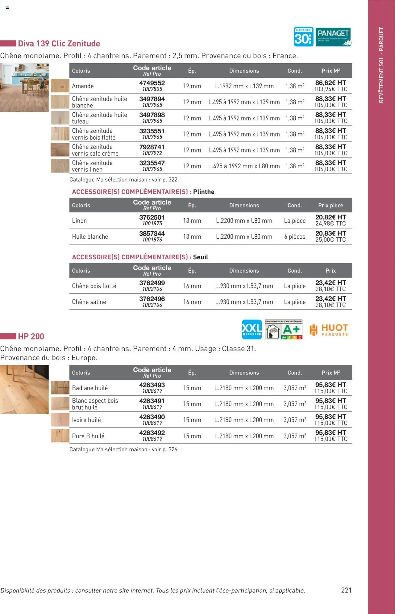  | Page: 221 | Produits: Plinthe, Parquet, Huile, Café