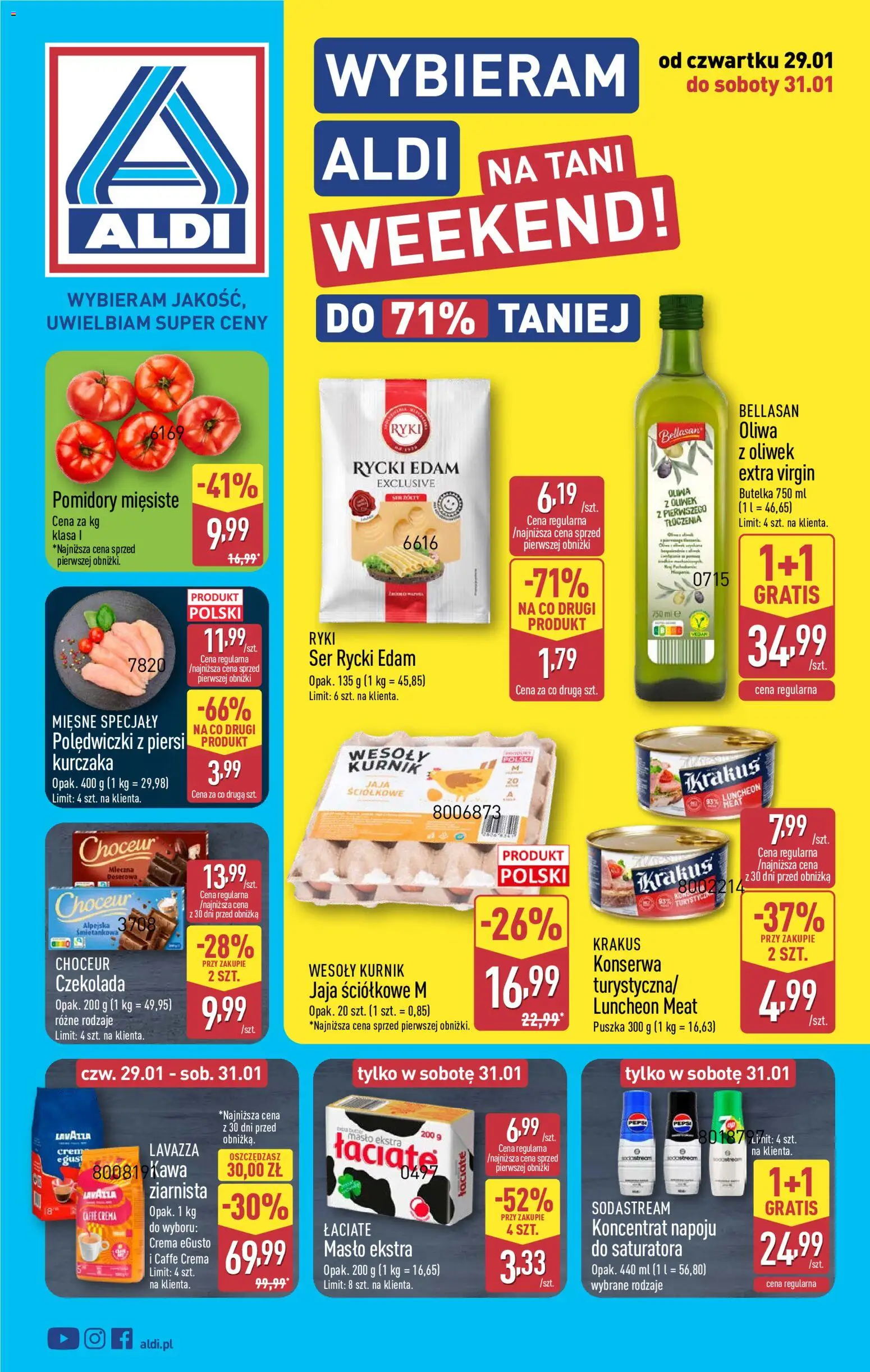 Aldi Gazetka - Okazje na weekend od 29.01.2026 | Strona: 1 | Produkty: Piersi, Lavazza, Masło, Jaja