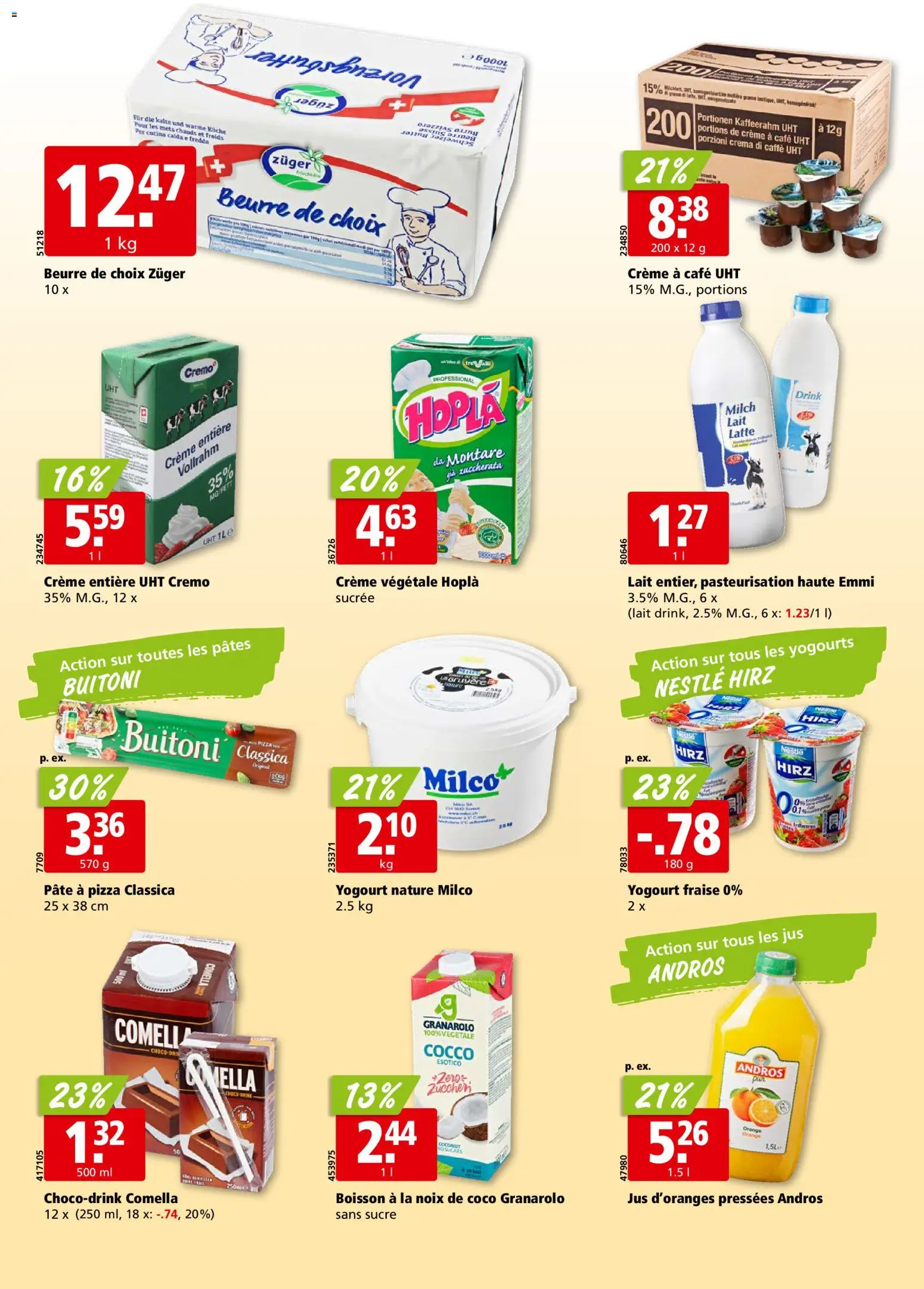 Aligro Aktionen Chavannes, Matran, Genève, Sion – gültig ab 02.03.2026 | Seite: 14 | Produkte: Milch, Pizza, Creme