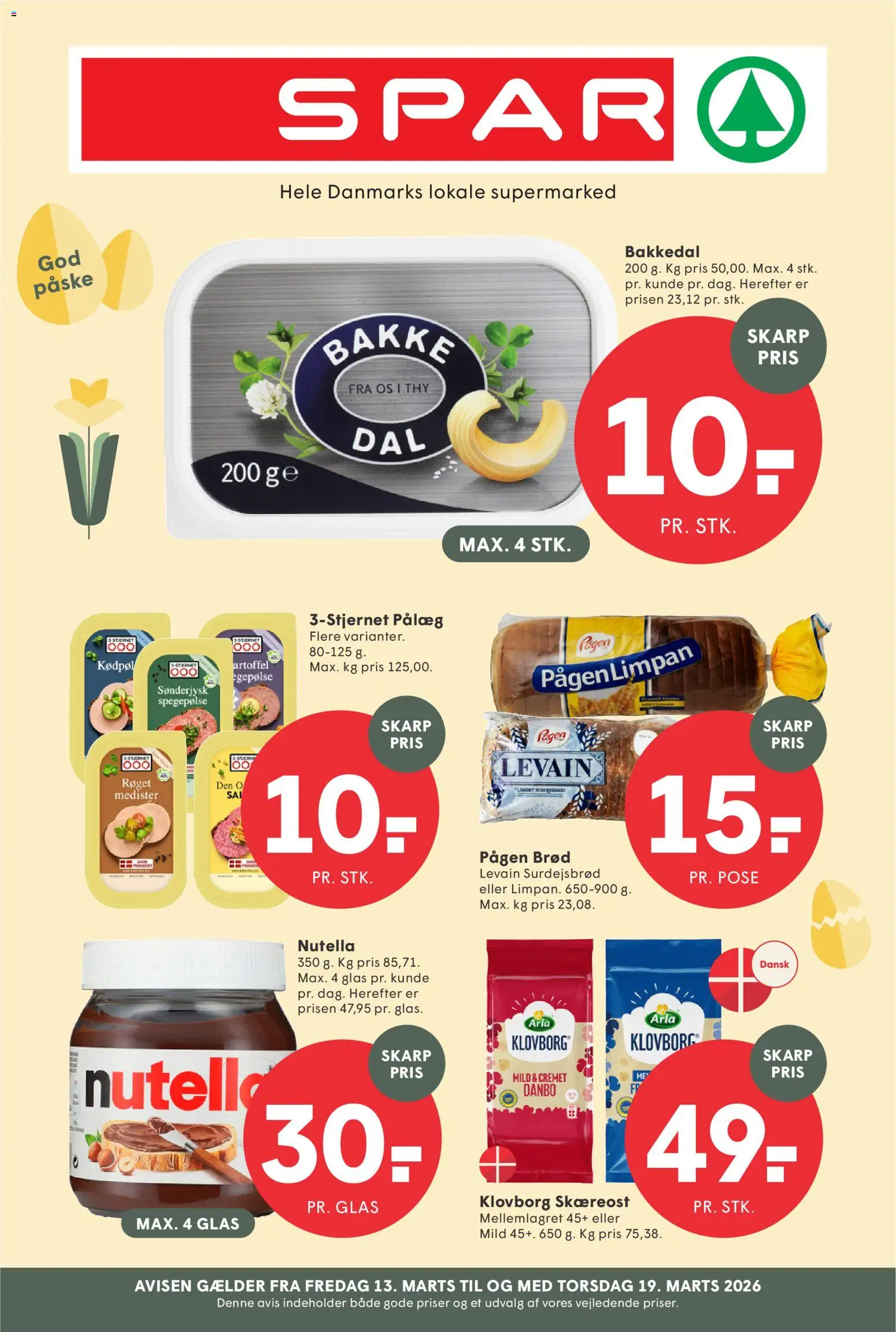 Spar tilbudsavis – gyldig fra 13.03.2026 | Side: 1 | Produkter: Brød, Pålæg, Spegepølse, Nutella