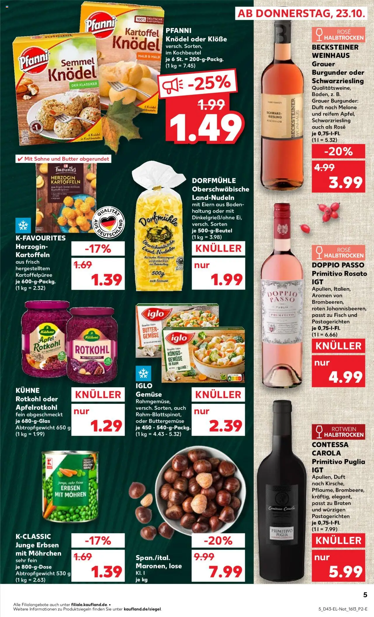 Kaufland prospekt Hannover	 – gültig ab 23.10.2025 | Seite: 5 | Produkte: Rotwein halbtrocken, Mohren, Fisch, Kartoffeln