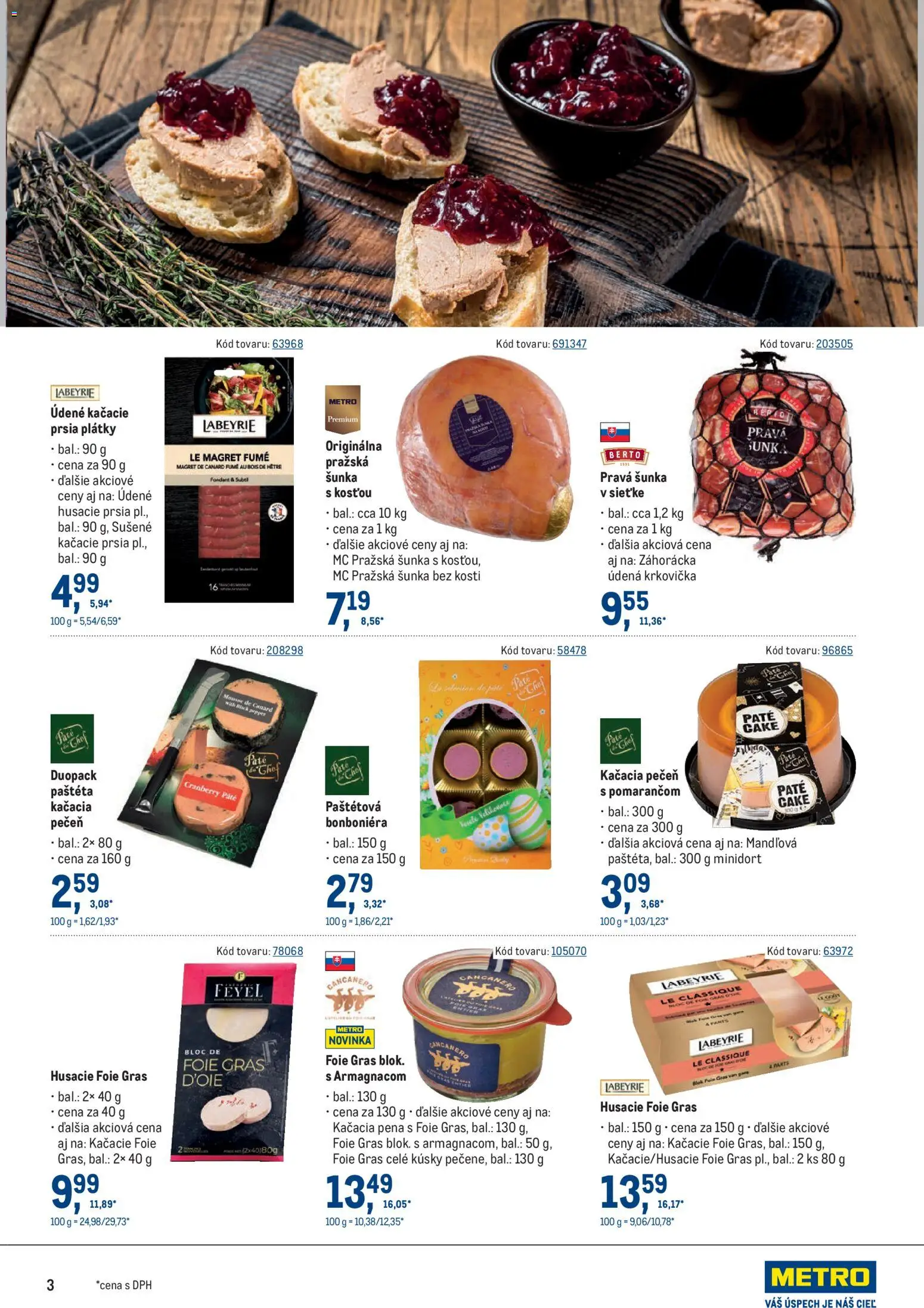 Nové Metro akcie – leták je platný od 25.03.2026 | Strana: 3 | Produkty: Šunka, Kačacie prsia, Krkovička