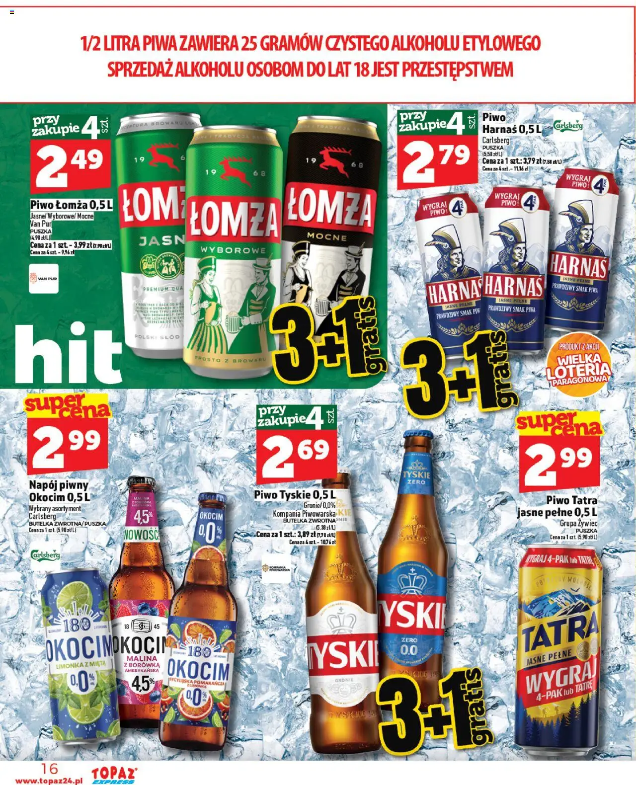 Topaz Gazetka - Express od 28.08.2025 | Strona: 16 | Produkty: Limonka, Tyskie, Harnaś, Piwo
