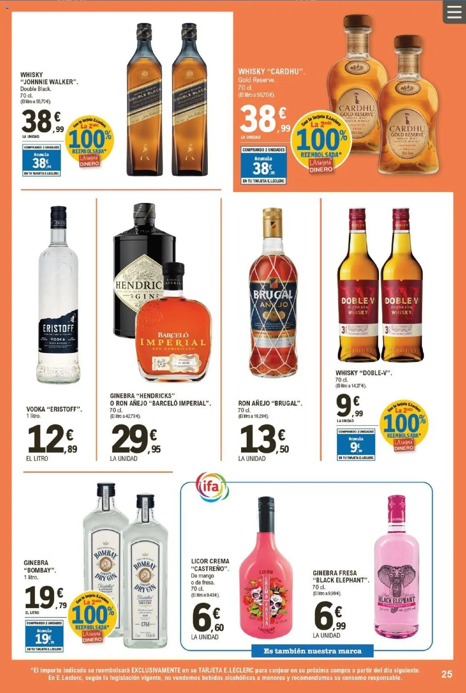 E.Leclerc folleto │ válido desde el 19.11.2025 | Página: 25 | Productos: Licor, Ginebra, Crema, Vodka