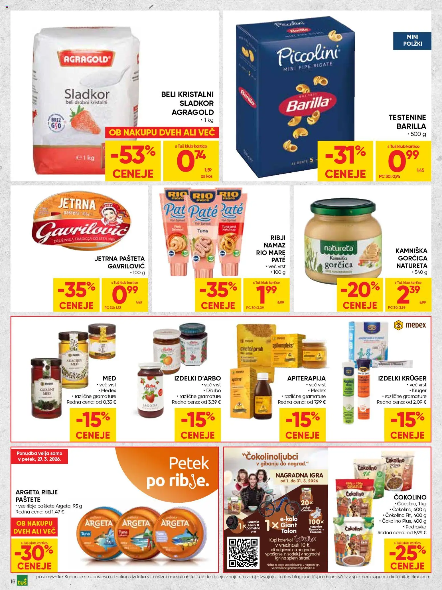 Novi Tuš katalog ponudbe – veljaven od 25.03.2026 | Stran: 16 | Izdelki: Pašteta, Kos, Gorčica, Testenine