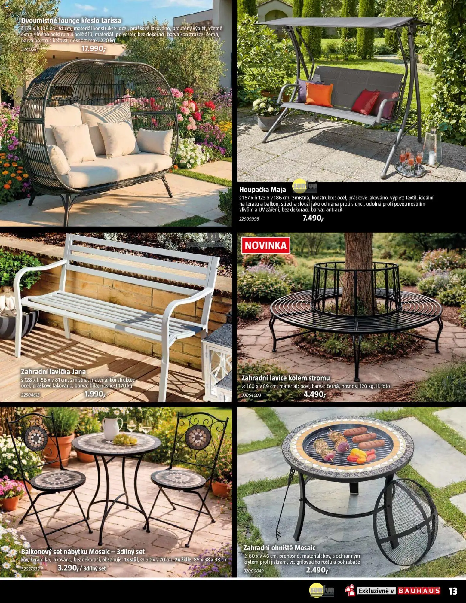 Bauhaus katalog Zahradní centrum od 20.03.2026 | Strana: 13 | Produkty: Zahradní lavice, Houpačka, Křeslo, Lavice