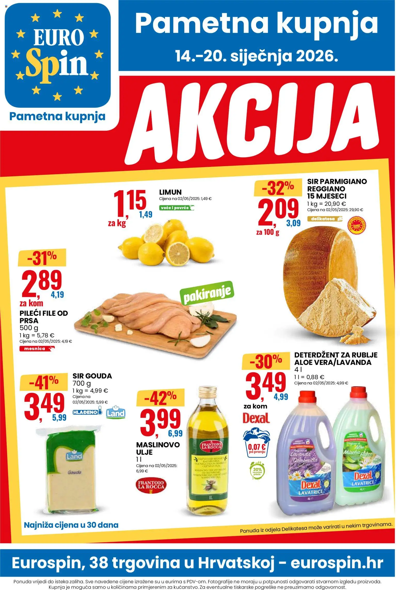 Eurospin katalog | vrijedi od 14.01.2026 | Stranica: 1 | Proizvodi: Gauda, Deterdžent, Voće, Gouda