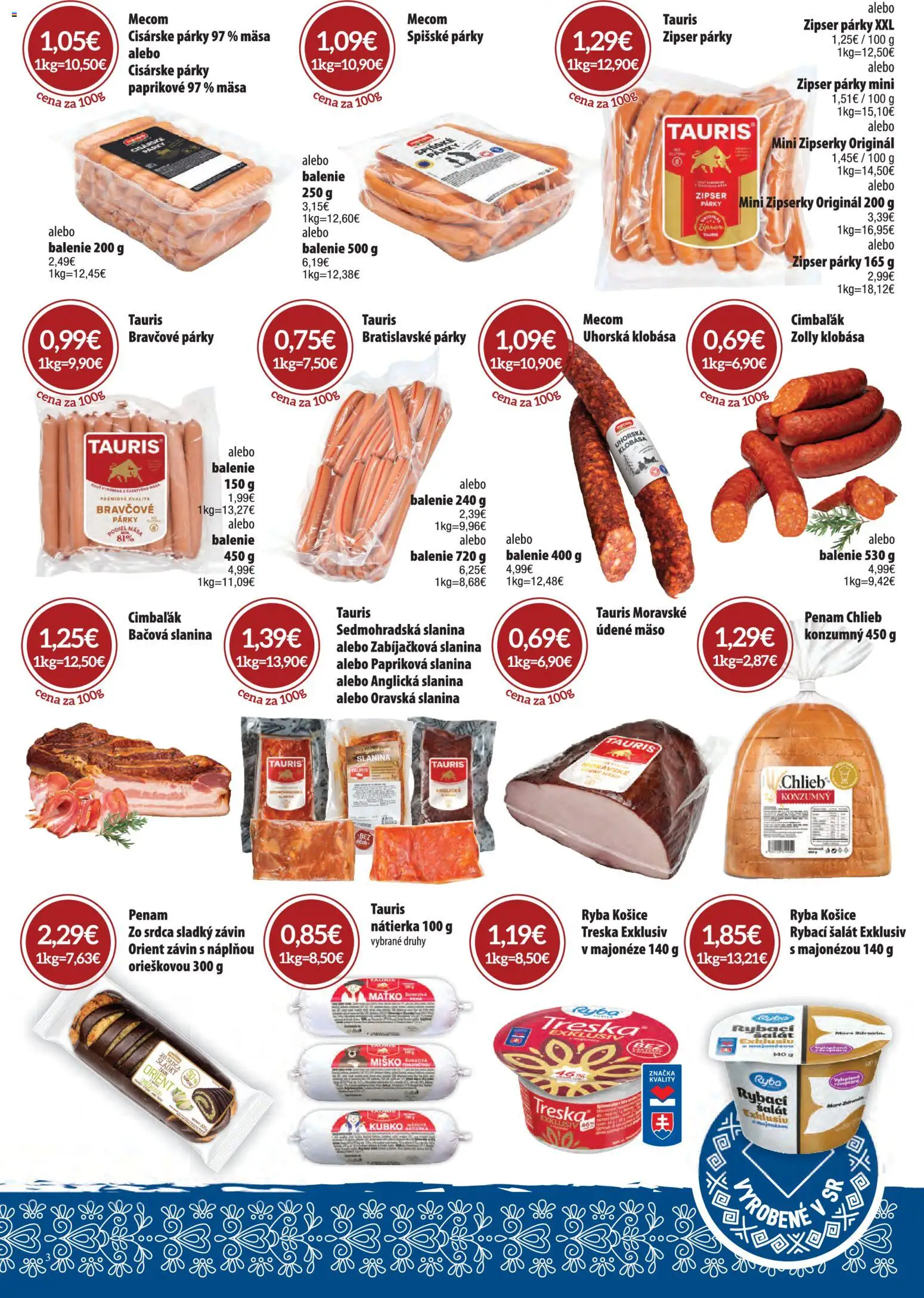 Nové CBA Verex akcie – leták je platný od 01.04.2026 | Strana: 3 | Produkty: Slanina, Klobása, Závin, Šalát