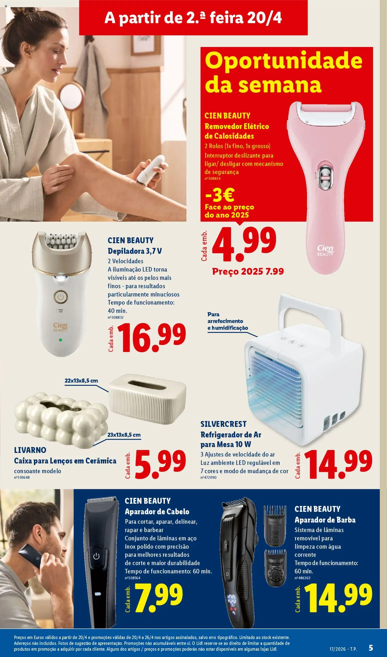 Lidl Novidades │ válido de 20.04.2026 | Página: 5 | Produtos: Depiladora, Interruptor, Mesa, Aparador