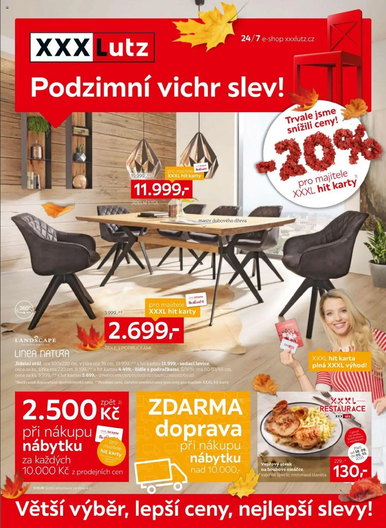 XXXLutz leták od 22.09.2025 | Strana: 1 | Produkty: Stůl, Židle, Karty, Slanina