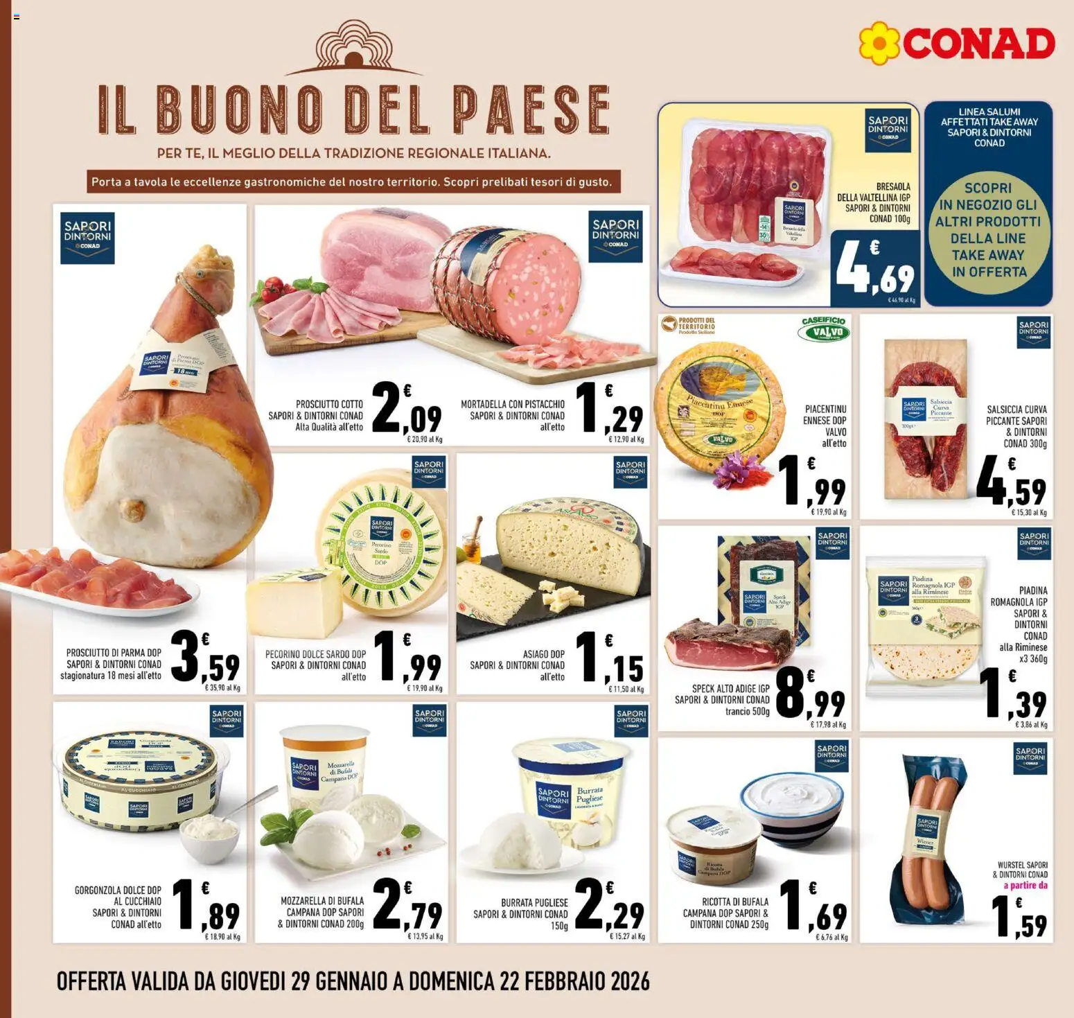 Volantino Conad del 29.01.2026 | Pagina: 10 | Prodotti: Prosciutto di Parma, Bresaola, Salsiccia, Ricotta