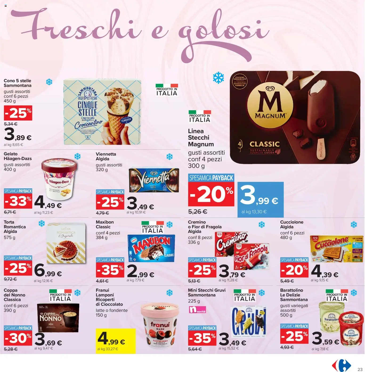 Volantino Carrefour del 24.03.2026 | Pagina: 23 | Prodotti: Cioccolato, Lamponi, Gelato, Latte