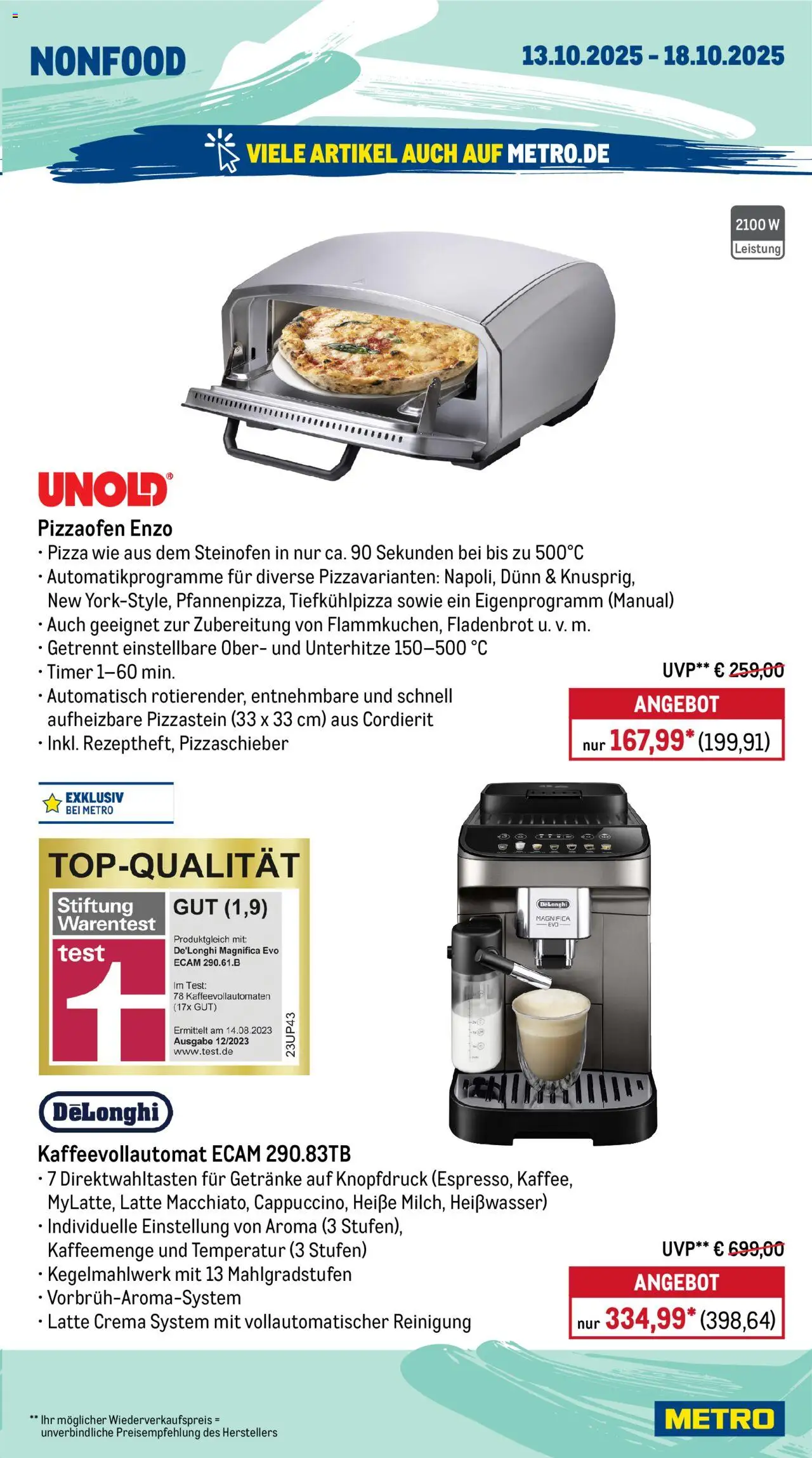 Metro Prospekt 	 – gültig ab 13.10.2025 | Seite: 21 | Produkte: Tiefkühlpizza, Pizza, Kaffeevollautomat