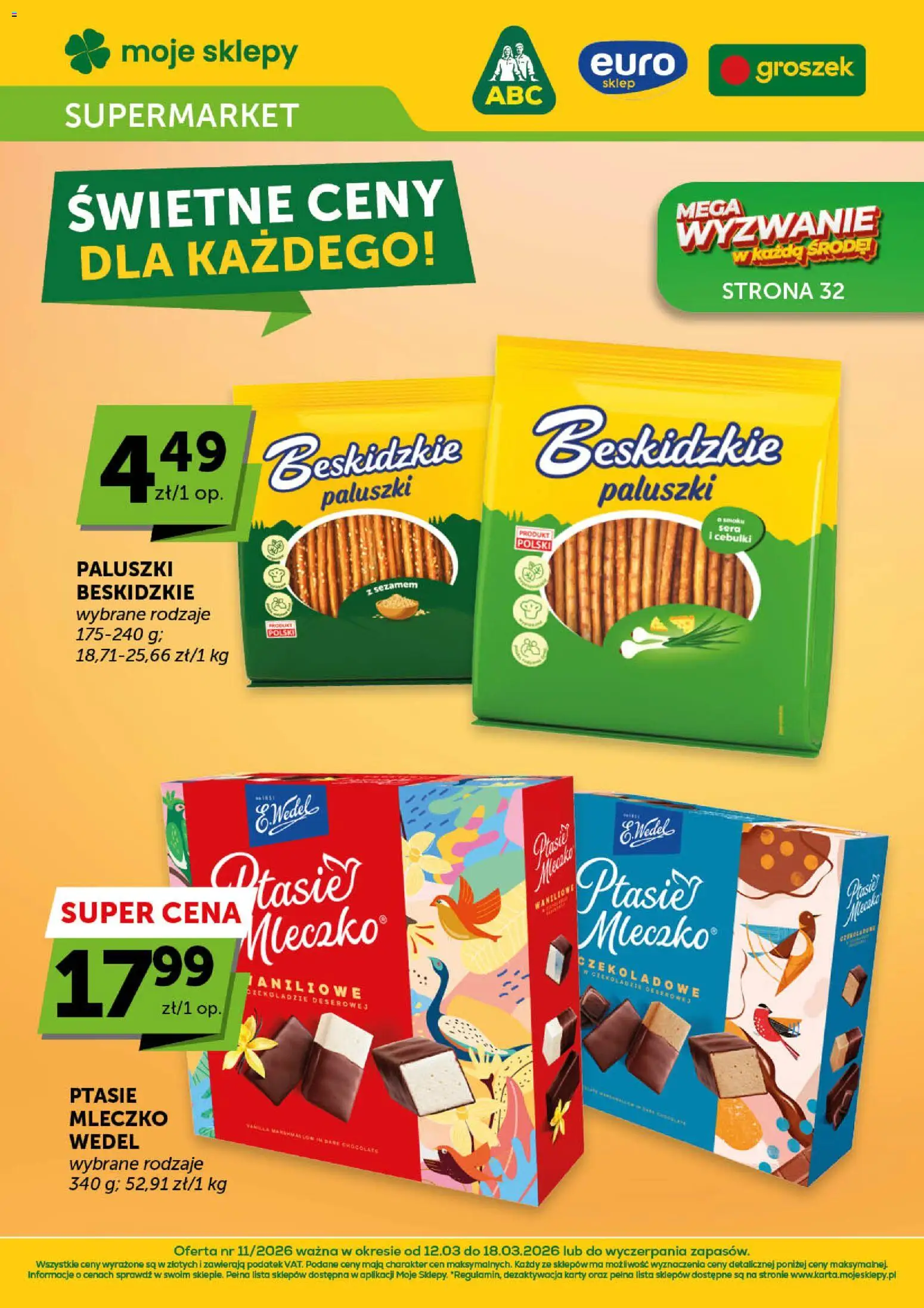 Groszek gazetka od 12.03.2026 | Strona: 1 | Produkty: Groszek, Ptasie mleczko, Paluszki