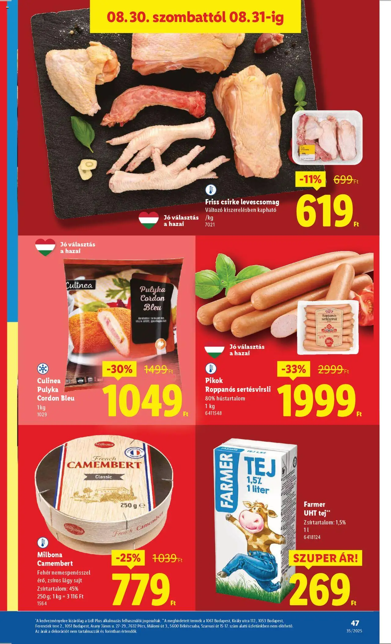 Lidl akciós ujság - amely érvényes a következő dátumtól: 28.08.2025 | Oldal: 47 | Termékek: Cordon bleu, Farmer, Sajt, Camembert