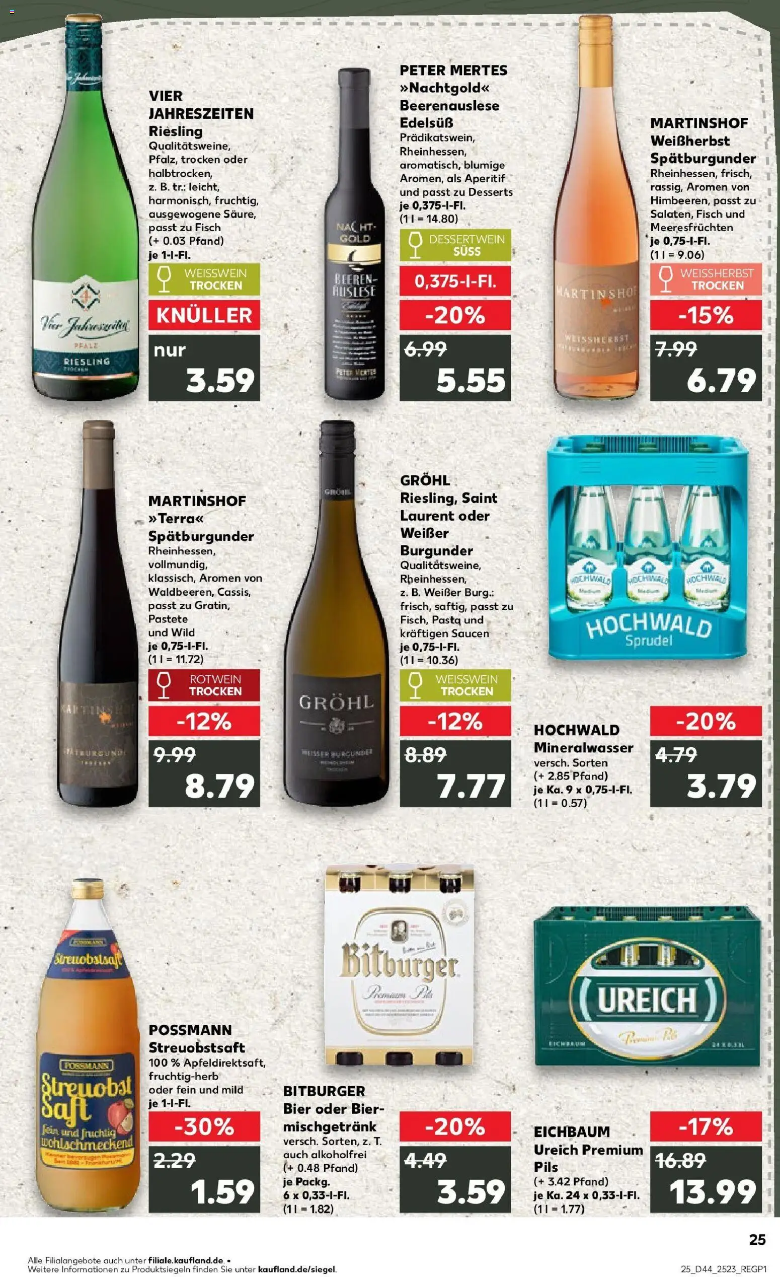 Kaufland prospekt Oppenheim	 – gültig ab 30.10.2025 | Seite: 25 | Produkte: Bitburger, Weißwein trocken, Mineralwasser, Saft