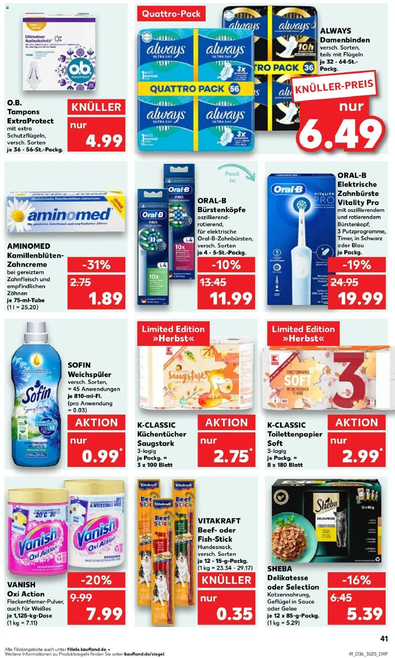 Kaufland prospekt Berlin	 – gültig ab 07.09.2025 | Seite: 41 | Produkte: Sheba, Zahnbürste, Weichspüler, Toilettenpapier