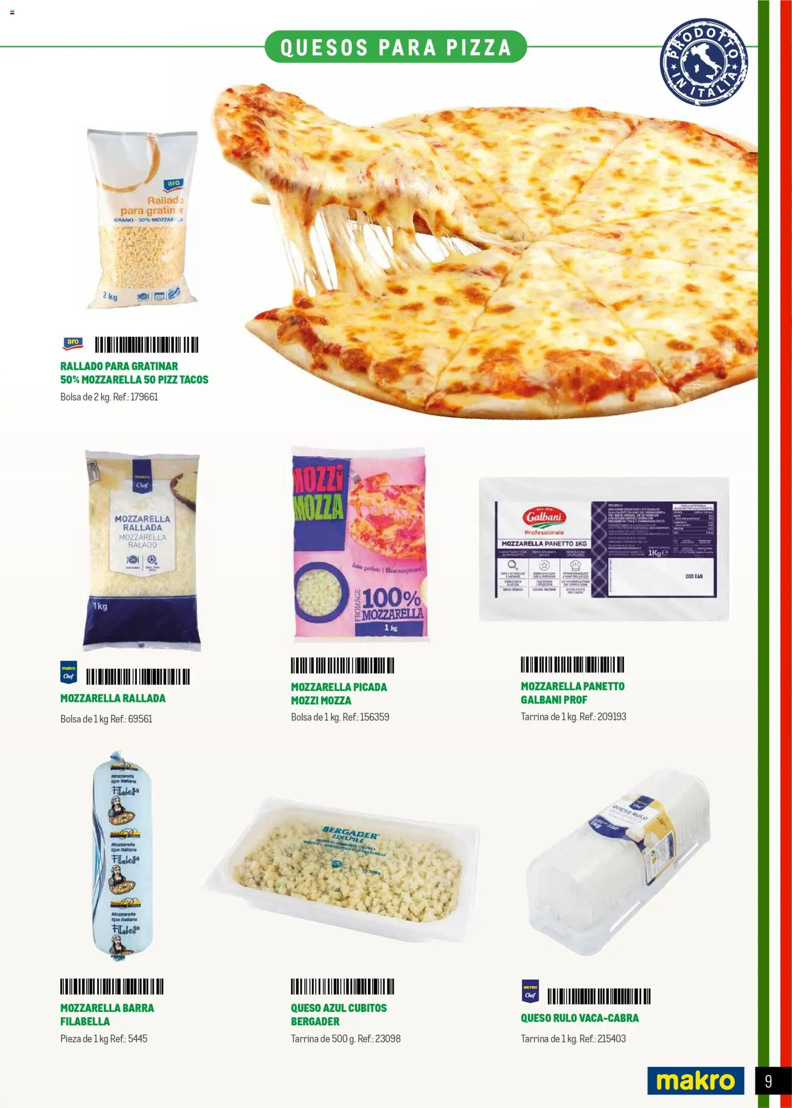 Makro Restaurantes italianos Norte │ válido desde el 27.03.2026 | Página: 9 | Productos: Queso, Pizza, Tacos, Bolsa