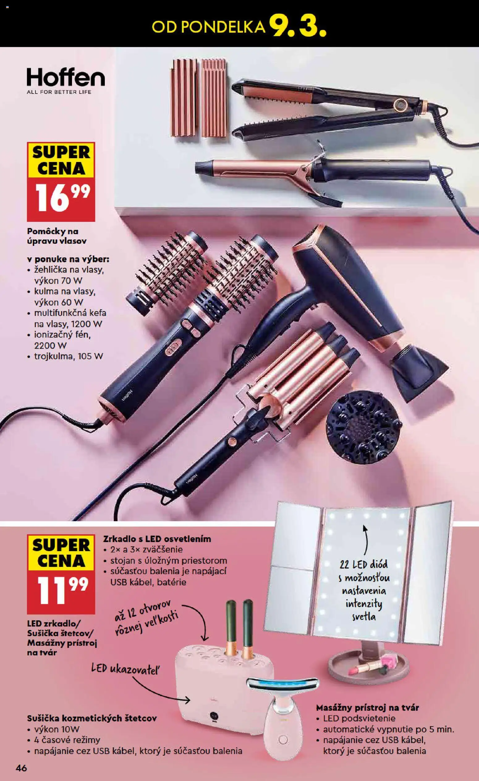 Nové Biedronka akcie – leták je platný od 05.03.2026 | Strana: 46 | Produkty: Masážny prístroj, Zrkadlo, Sušička, Žehlička