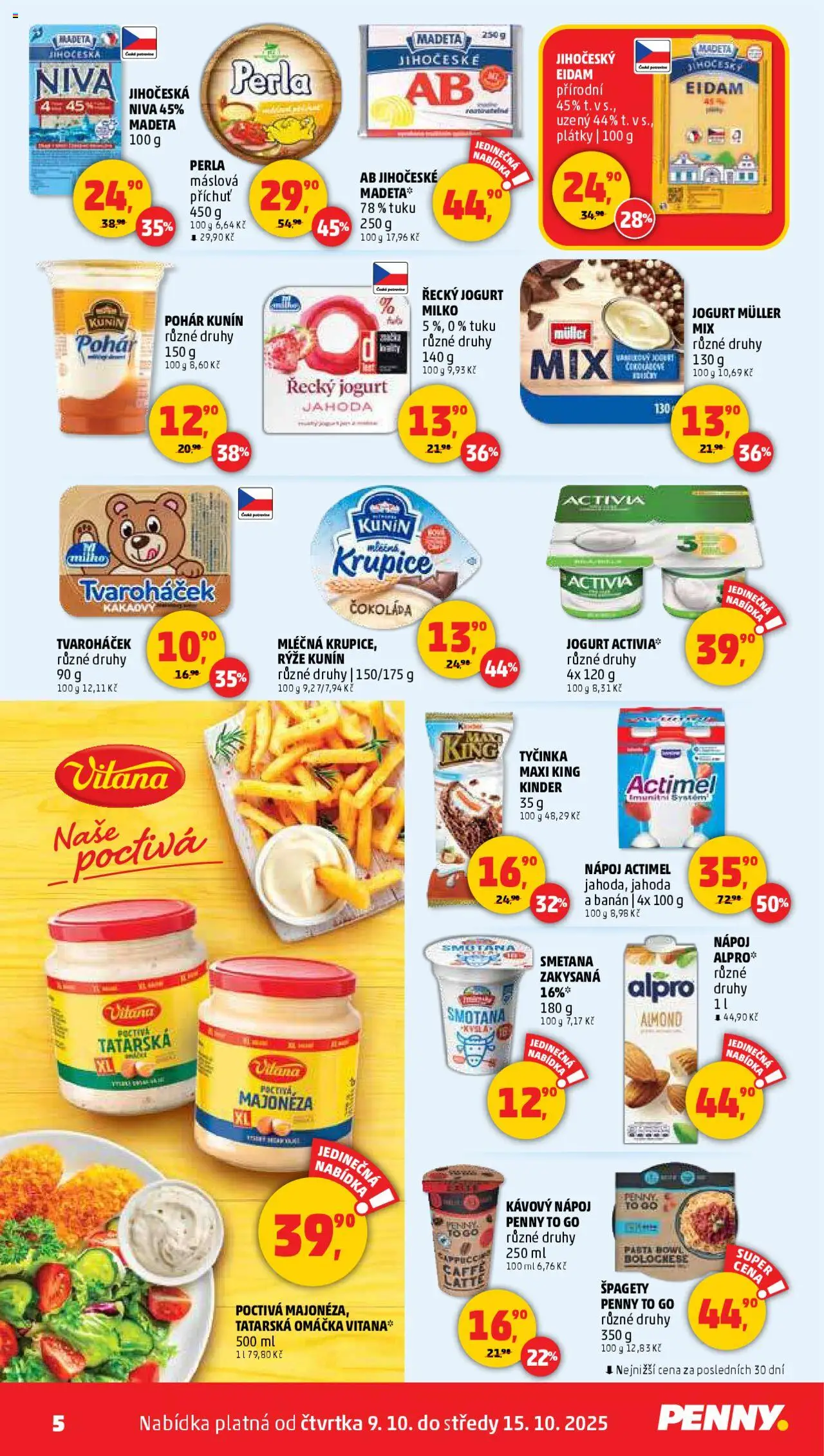 Penny Market leták - Čtvrtečník od 09.10.2025 | Strana: 5 | Produkty: Smetana, Krupice, Tvaroháček, Alpro