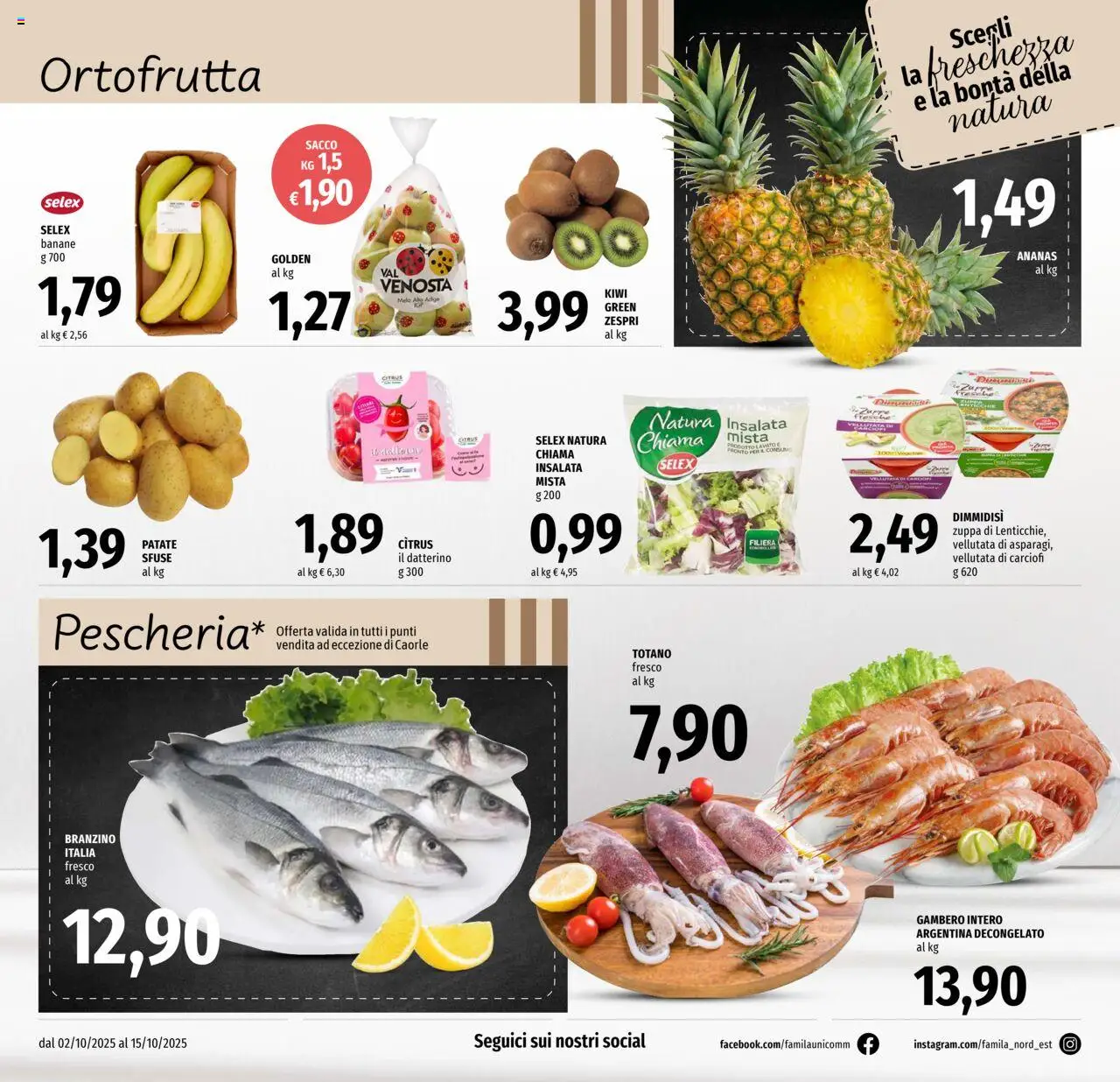 Volantino Famila del 02.10.2025 | Pagina: 2 | Prodotti: Banane, Ananas, Carciofi, Totano