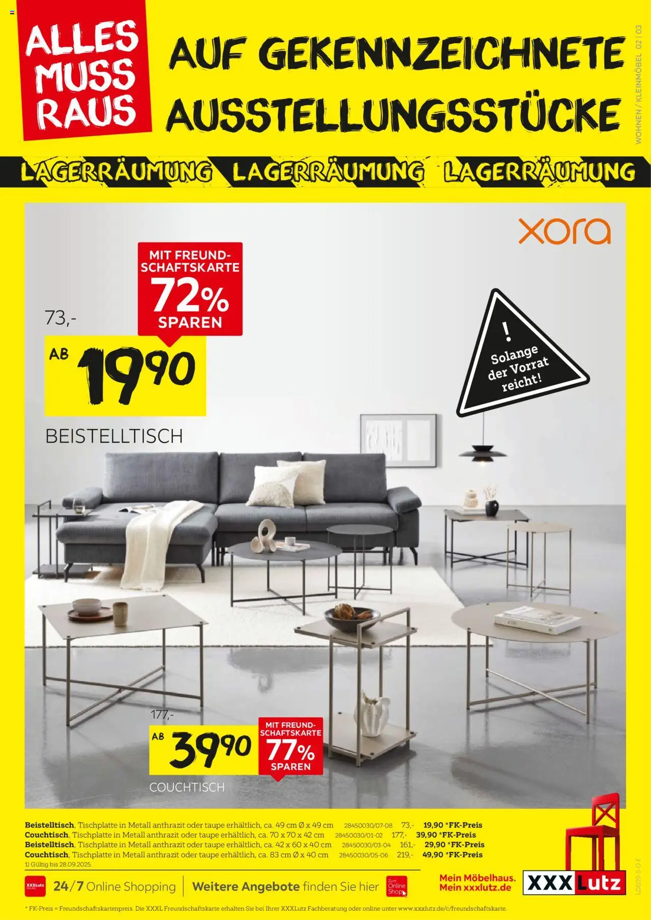 XXXL Lutz Größte Lagerräumungsverkauf – gültig ab 15.09.2025 | Seite: 3 | Produkte: Beistelltisch, Couchtisch
