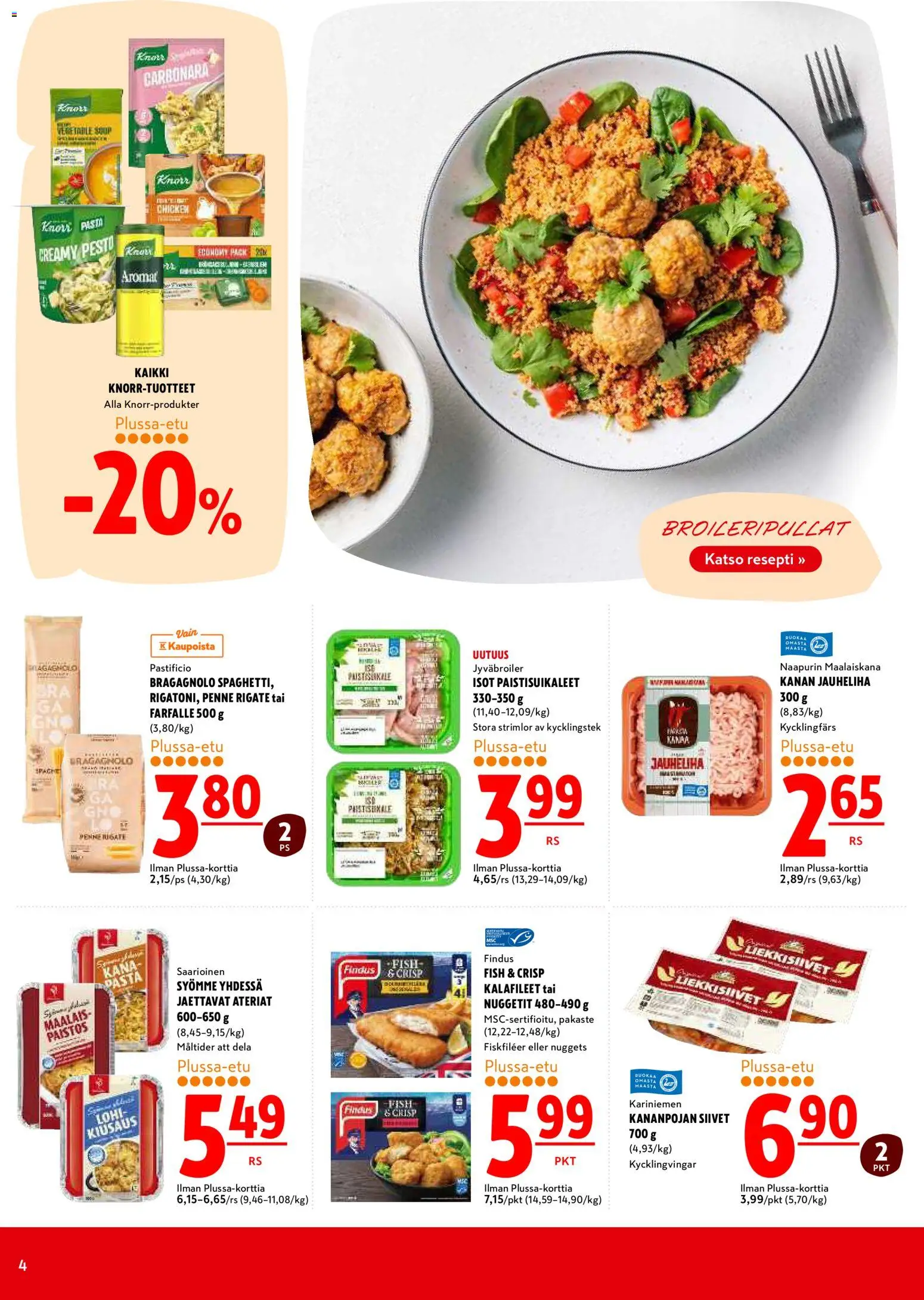 K-Citymarket tarjoukset – voimassa 03.11.2025 alkaen | Sivu: 4 | Tuotteet: Lohi, Kana, Pesto, Pasta