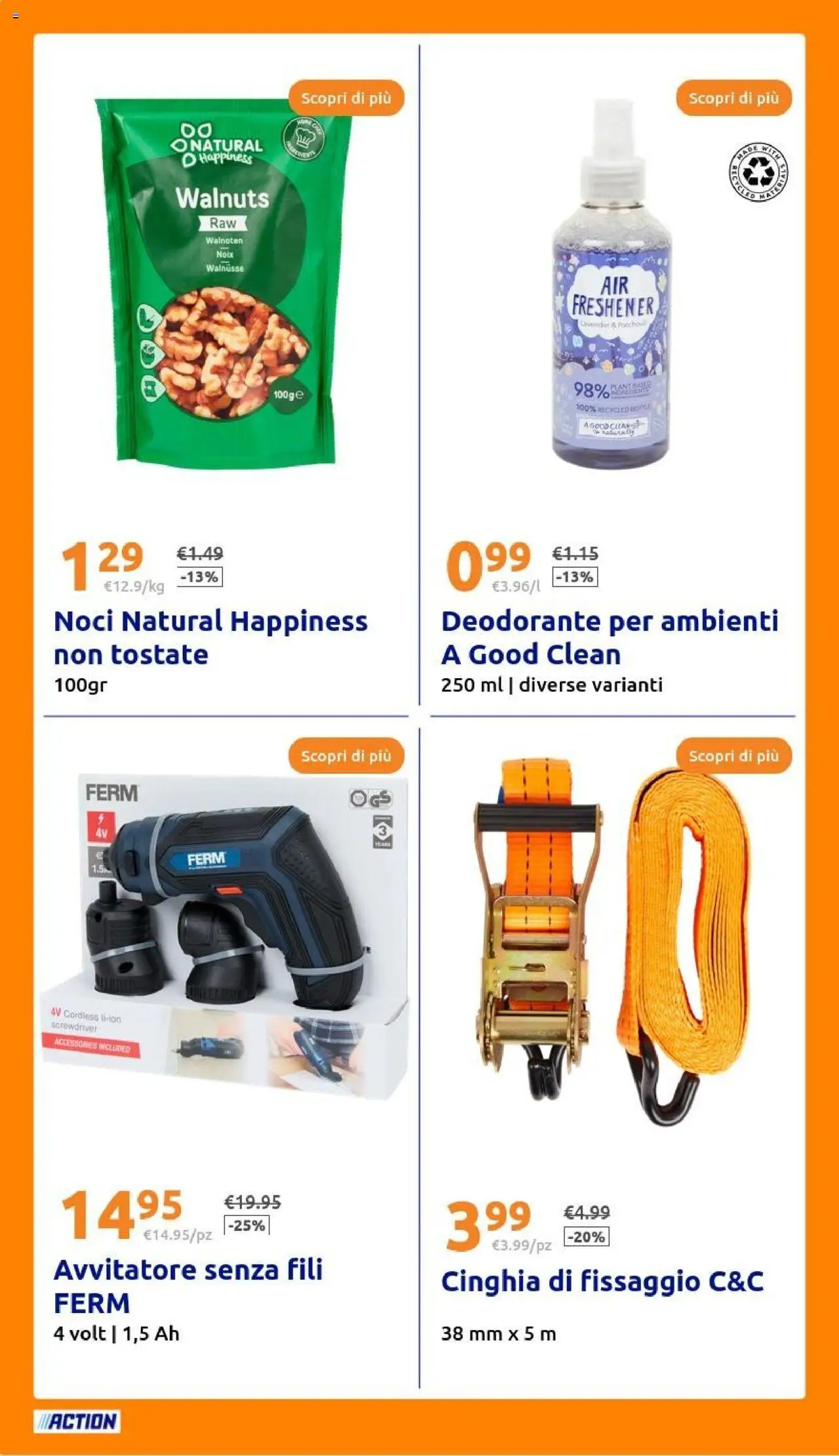 Volantino Action del 06.08.2025 | Pagina: 24 | Prodotti: Deodorante, Avvitatore, Noci