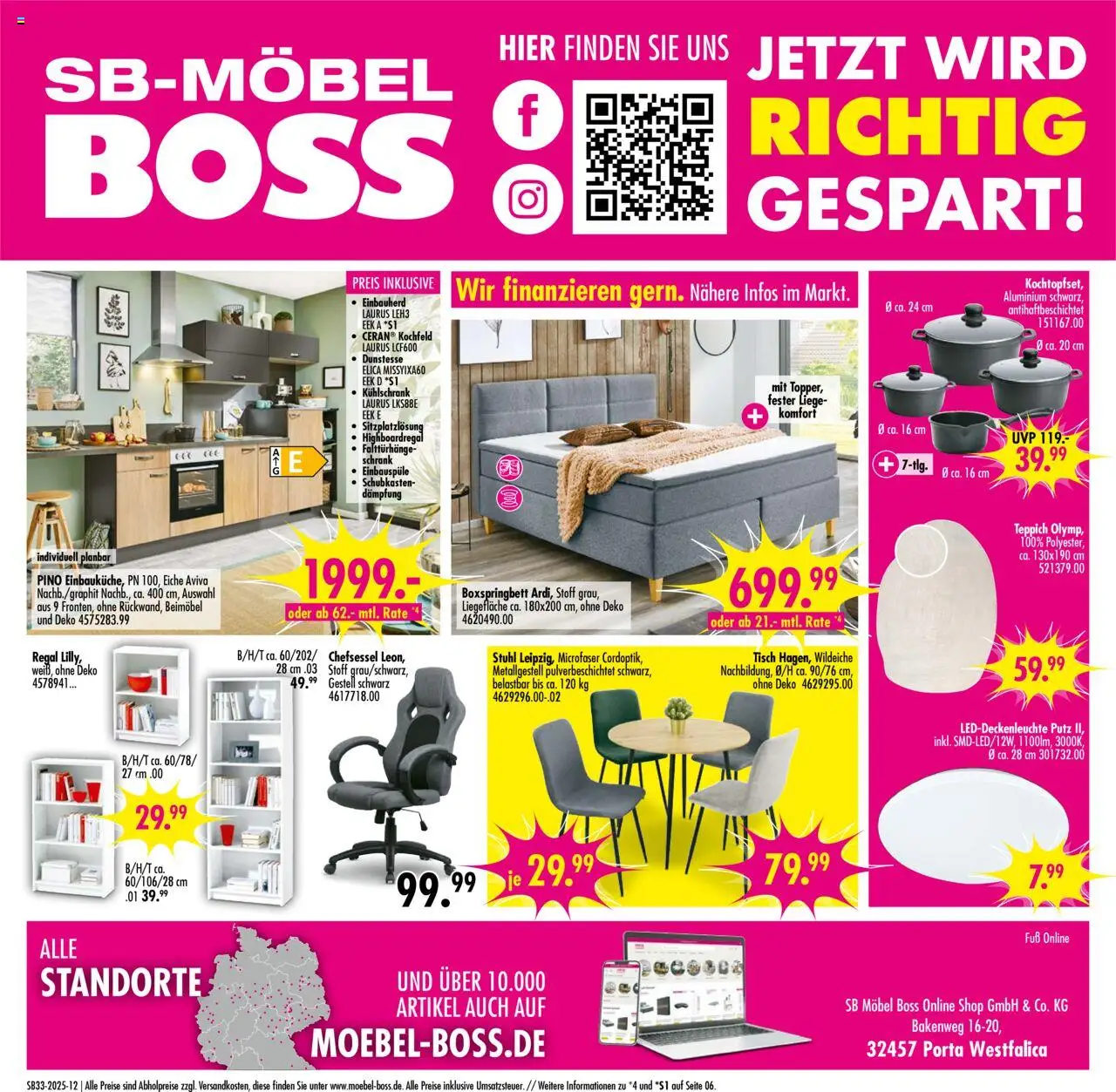SB Möbel Boss Prospekt 	 - gültig ab dem 09.08.2025 | Seite: 12 | Produkte: Boxspringbett, Schrank, Kühlschrank, Kochfeld
