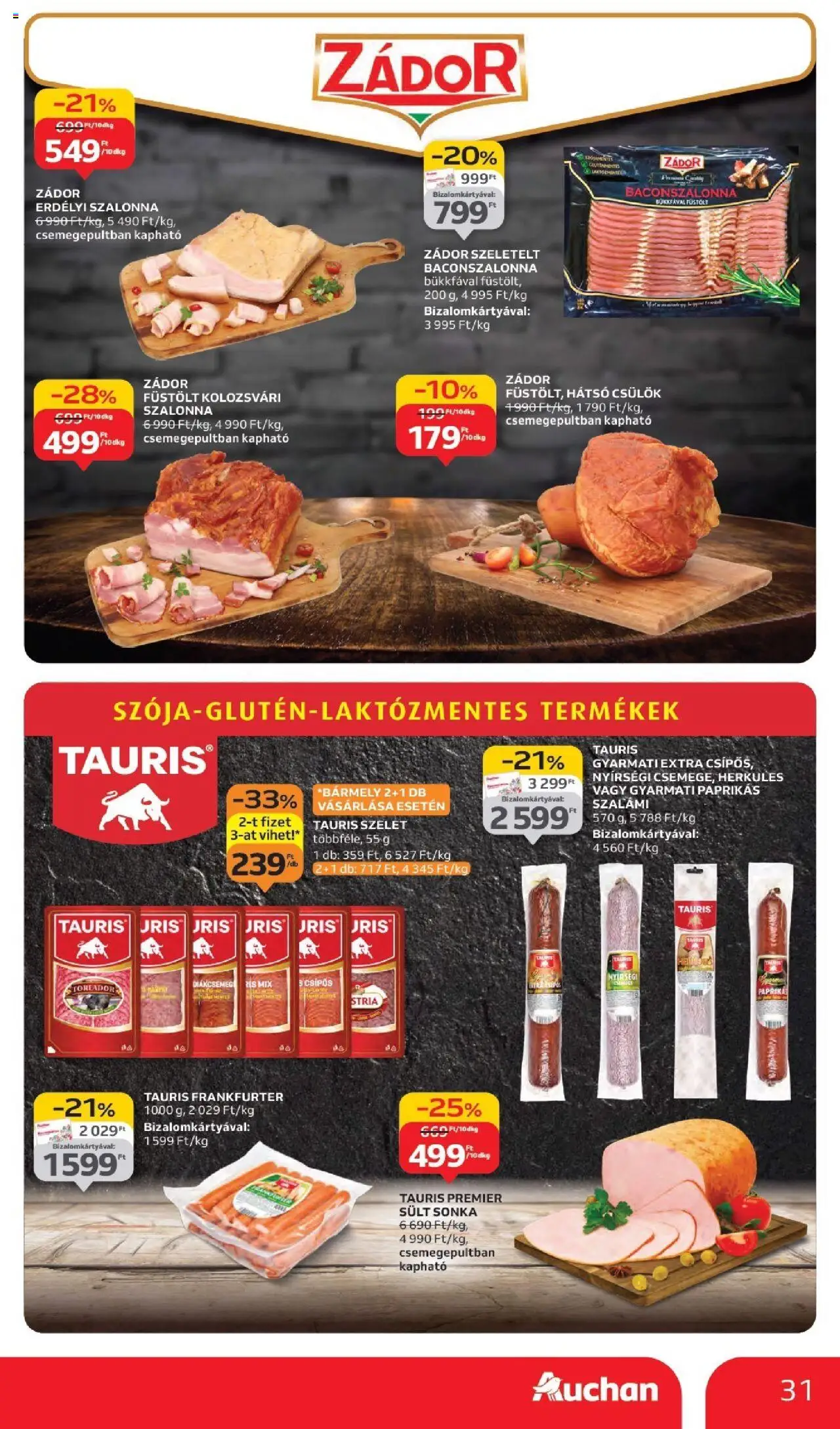 Auchan akciós ujság - amely érvényes a következő dátumtól: 02.10.2025 | Oldal: 31 | Termékek: Sonka, Szalámi, Szalonna