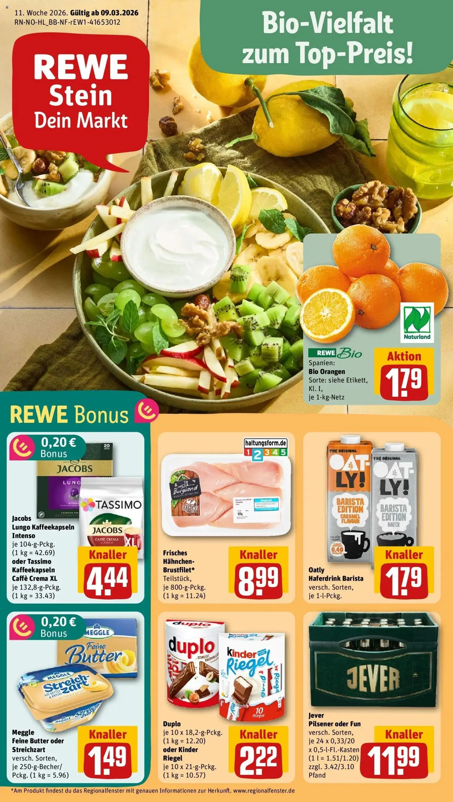 Rewe Prospekt Eckernförde	 – gültig ab 09.03.2026 | Seite: 1 | Produkte: Butter, Oatly, Jever, Tassimo