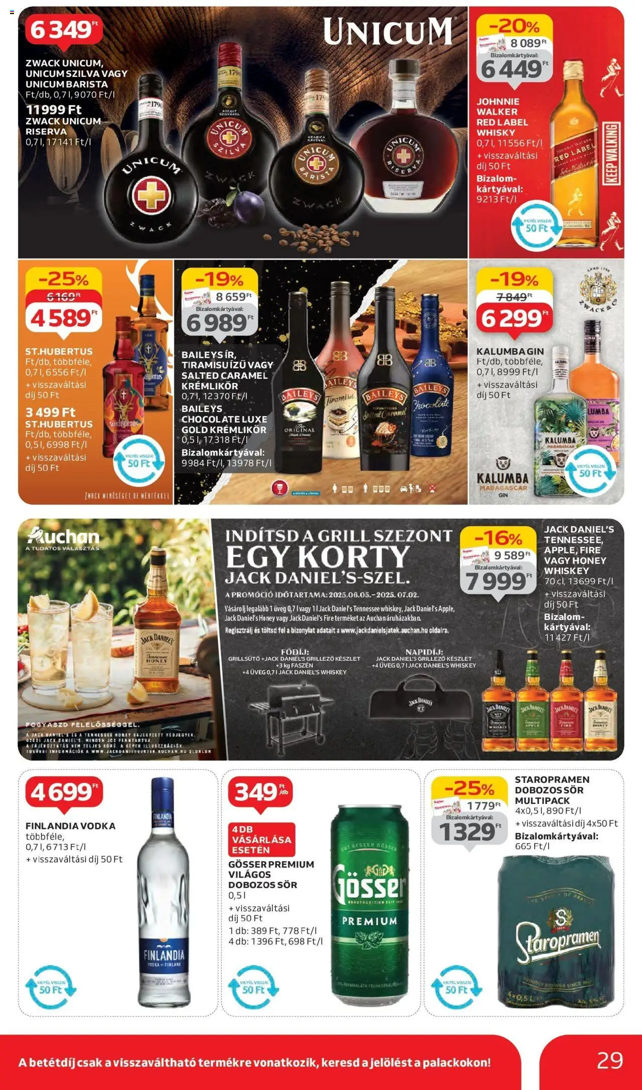 Auchan akciós ujság - amely érvényes a következő dátumtól: 05.06.2025 | Oldal: 29 | Termékek: Grill, Dobozos sör, Vodka, Whisky