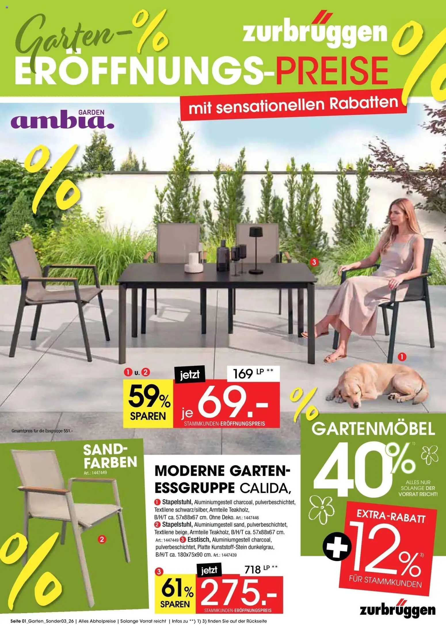 Zurbrüggen Eröffnungs-Preise – gültig ab 27.04.2026 | Seite: 1 | Produkte: Essgruppe, Gartenmöbel