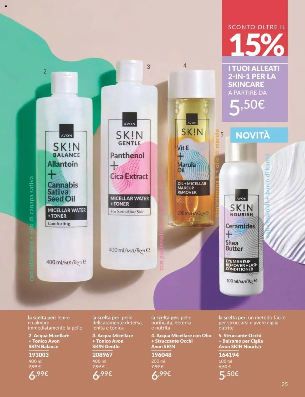 Volantino Avon del 01.10.2025 | Pagina: 25 | Prodotti: Balsamo, Acqua micellare, Struccante, Toner