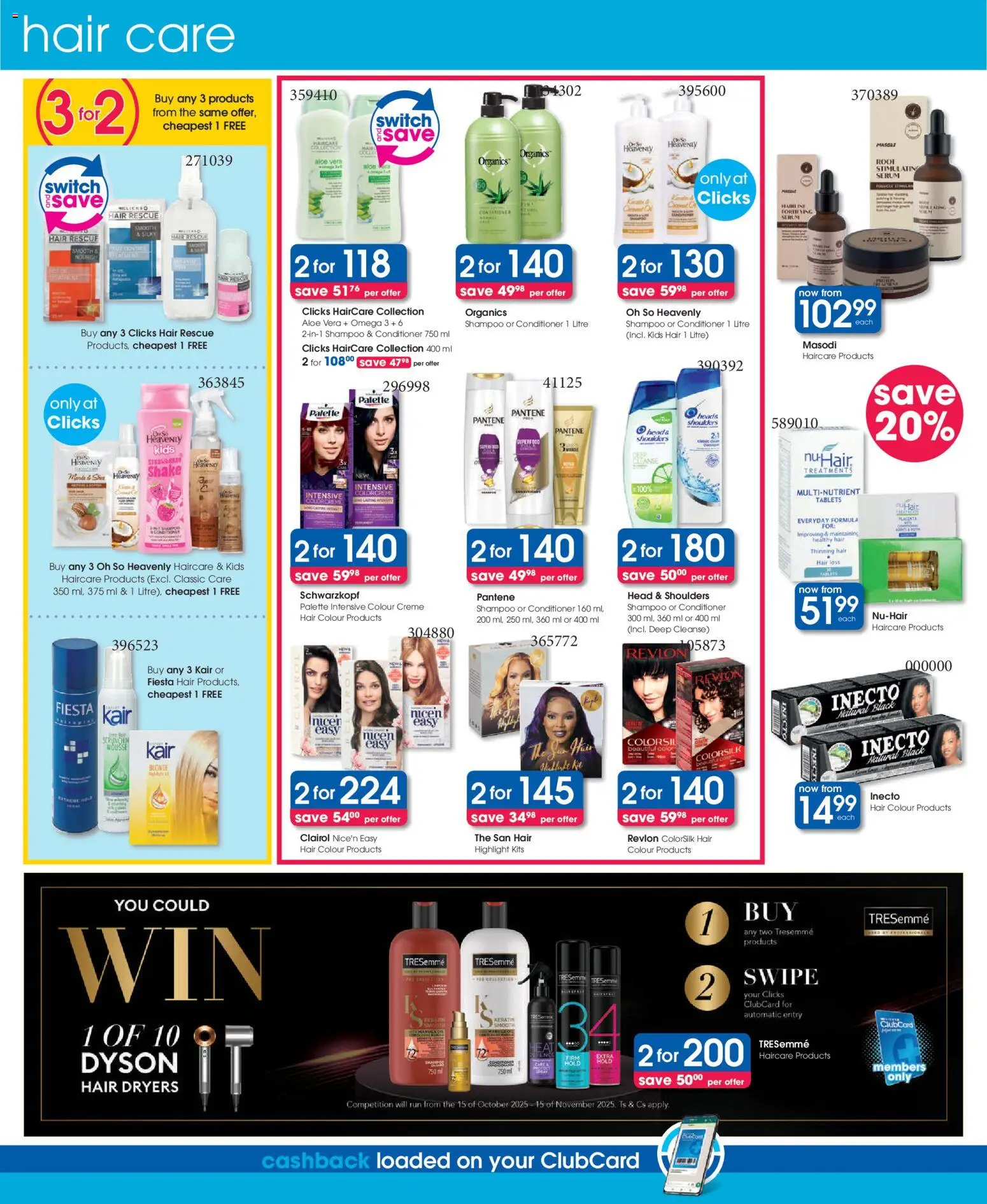 New Clicks catalogue – valid from 23.10.2025 | Page: 20 | Products: Hair colour, Oil, Switch, Conditioner
