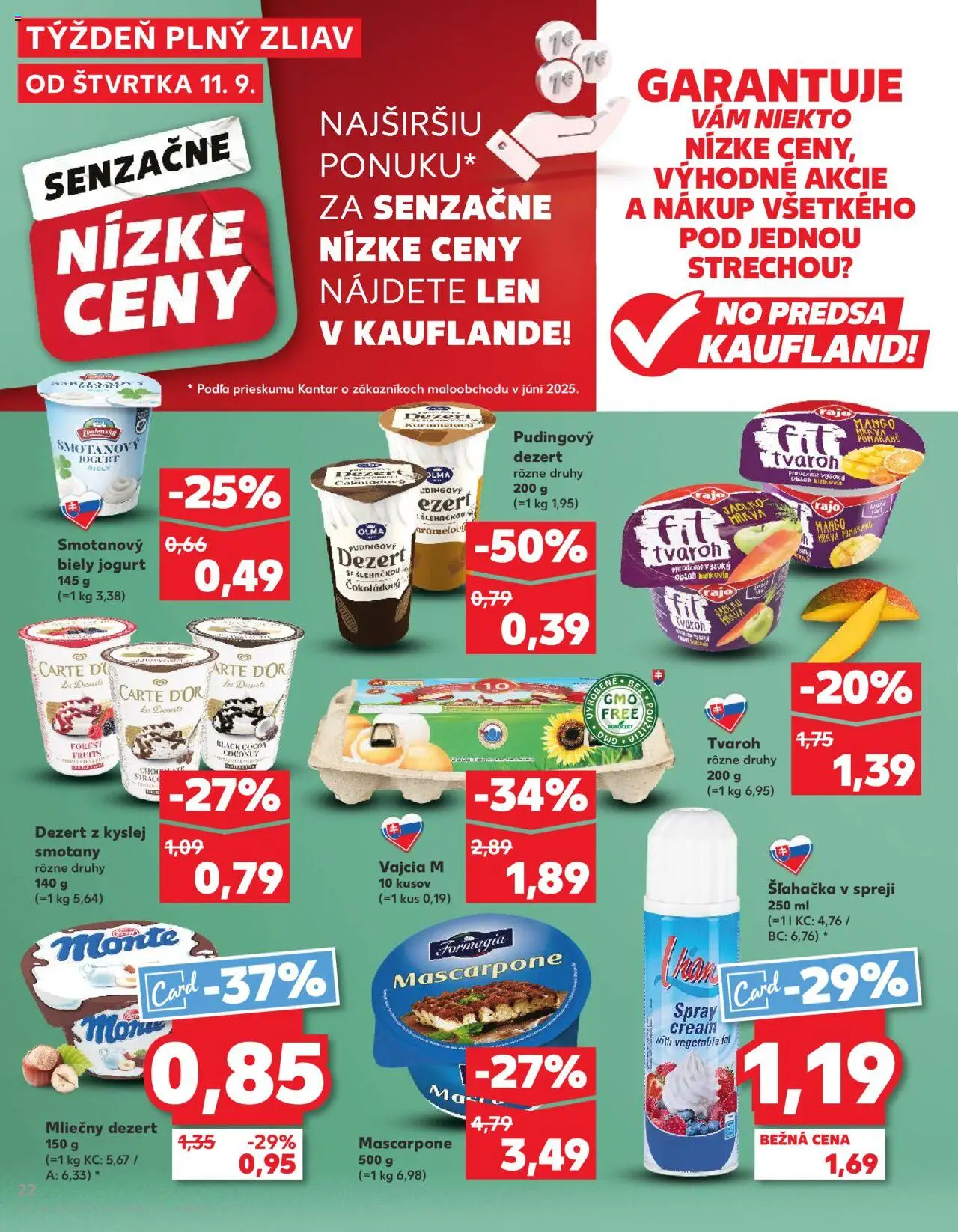 Nové Kaufland akcie – leták je platný od 11.09.2025 | Strana: 22 | Produkty: Biely jogurt, Tvaroh, Mango, Šľahačka
