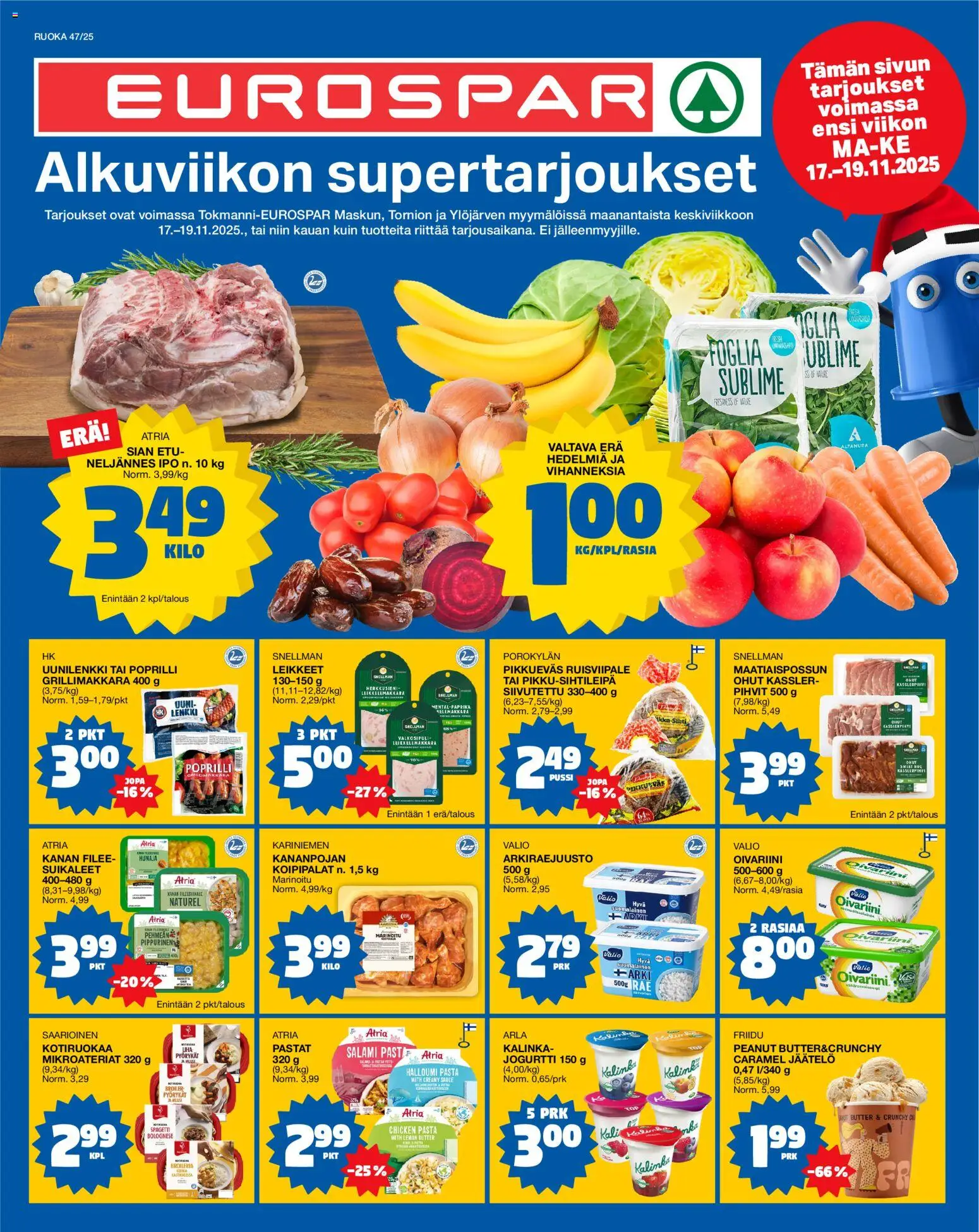 Tokmanni - EUROSPAR – voimassa 17.11.2025 alkaen | Sivu: 1 | Tuotteet: Uuni, Valkosipuli, Spagetti, Hunaja