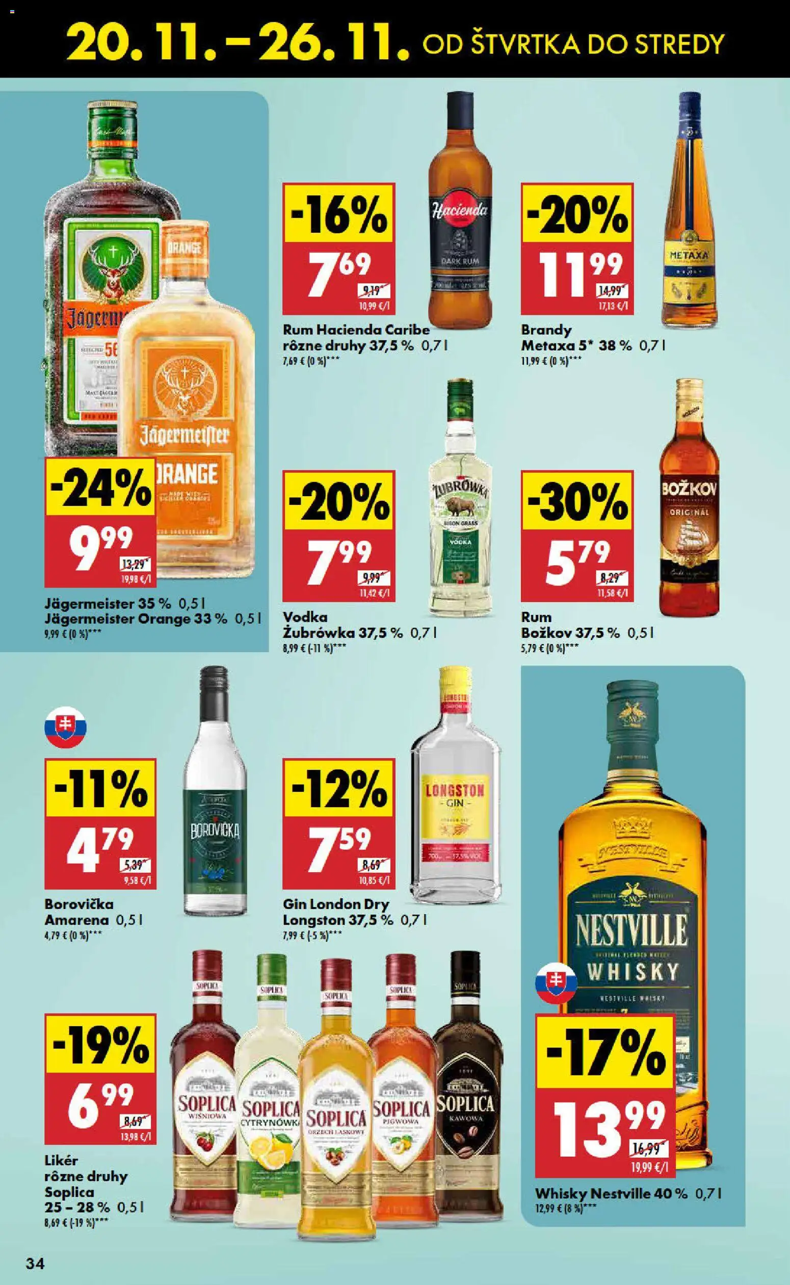 Nové Biedronka akcie – leták je platný od 20.11.2025 | Strana: 34 | Produkty: Jägermeister, Metaxa, Gin, Brandy