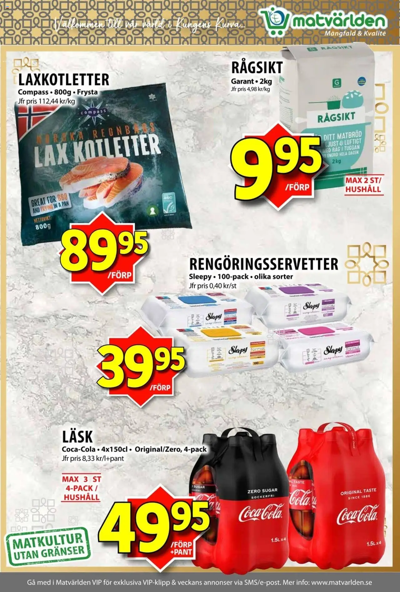 Matvärlden reklamblad aktuell från 08.09.2025 | Sida: 4 | Produkter: Lax, Rengöringsservetter