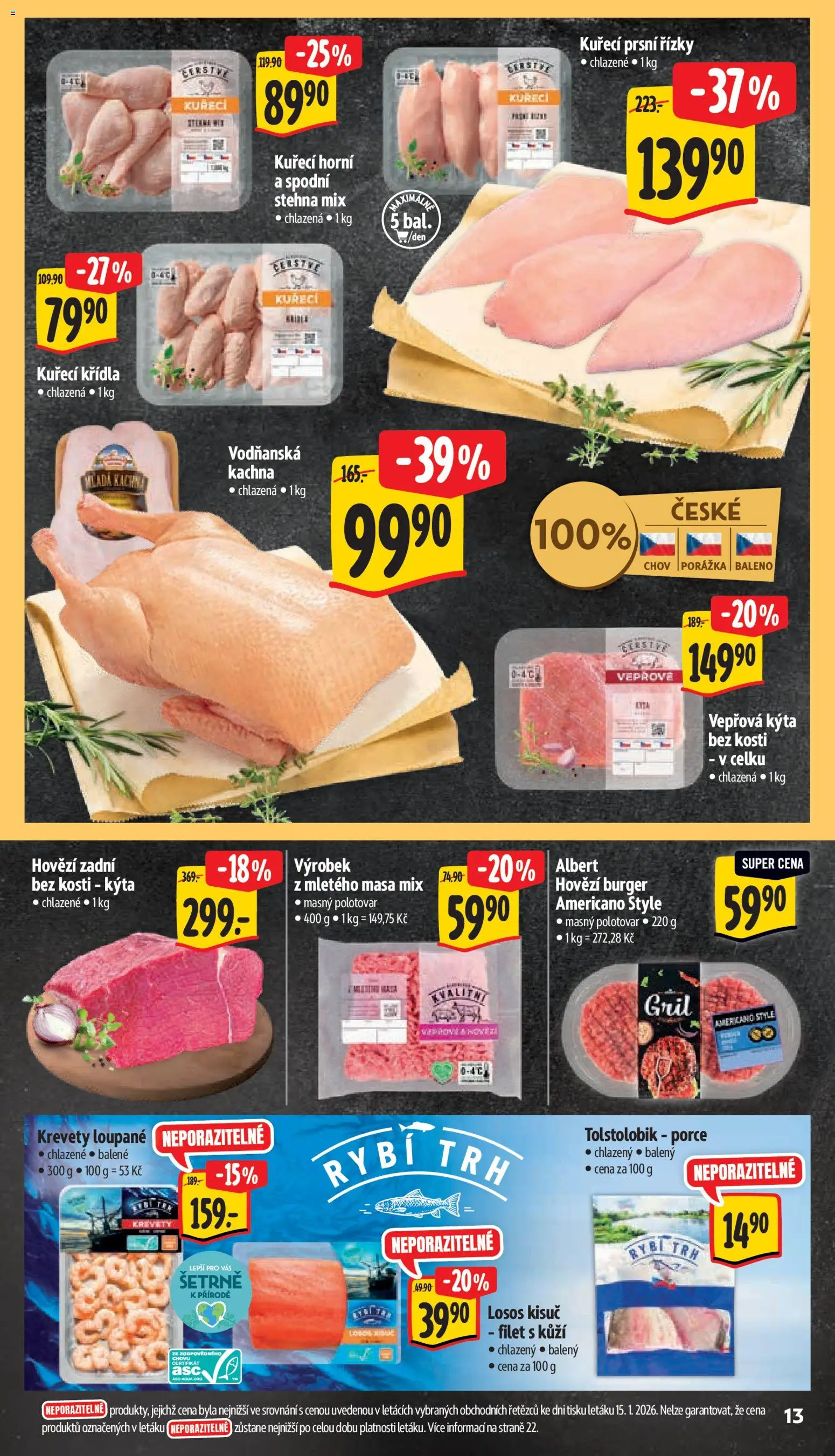 Albert leták - Supermarket od 21.01.2026 | Strana: 19 | Produkty: Hovězí burger, Kachna, Filet, Krevety