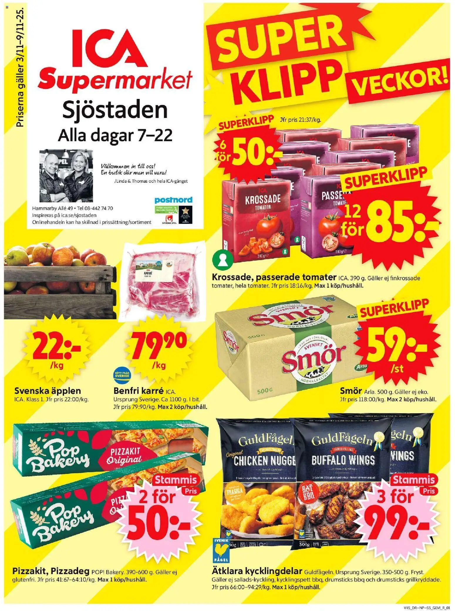 ICA Supermarket reklamblad aktuell från 03.11.2025 | Sida: 1 | Produkter: Gem, Smör, Äpplen, Spel