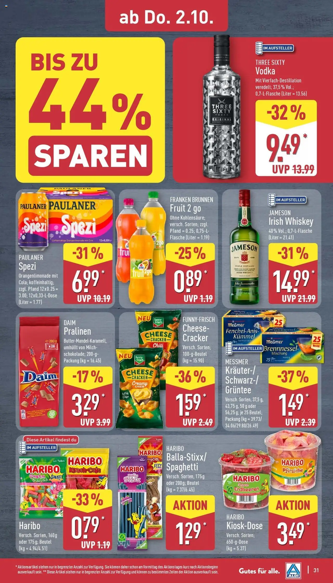 Aldi - ALDI Nord: Wochenangebote – gültig ab 28.09.2025 | Seite: 33 | Produkte: Haribo, Funny frisch, Vodka, Whiskey